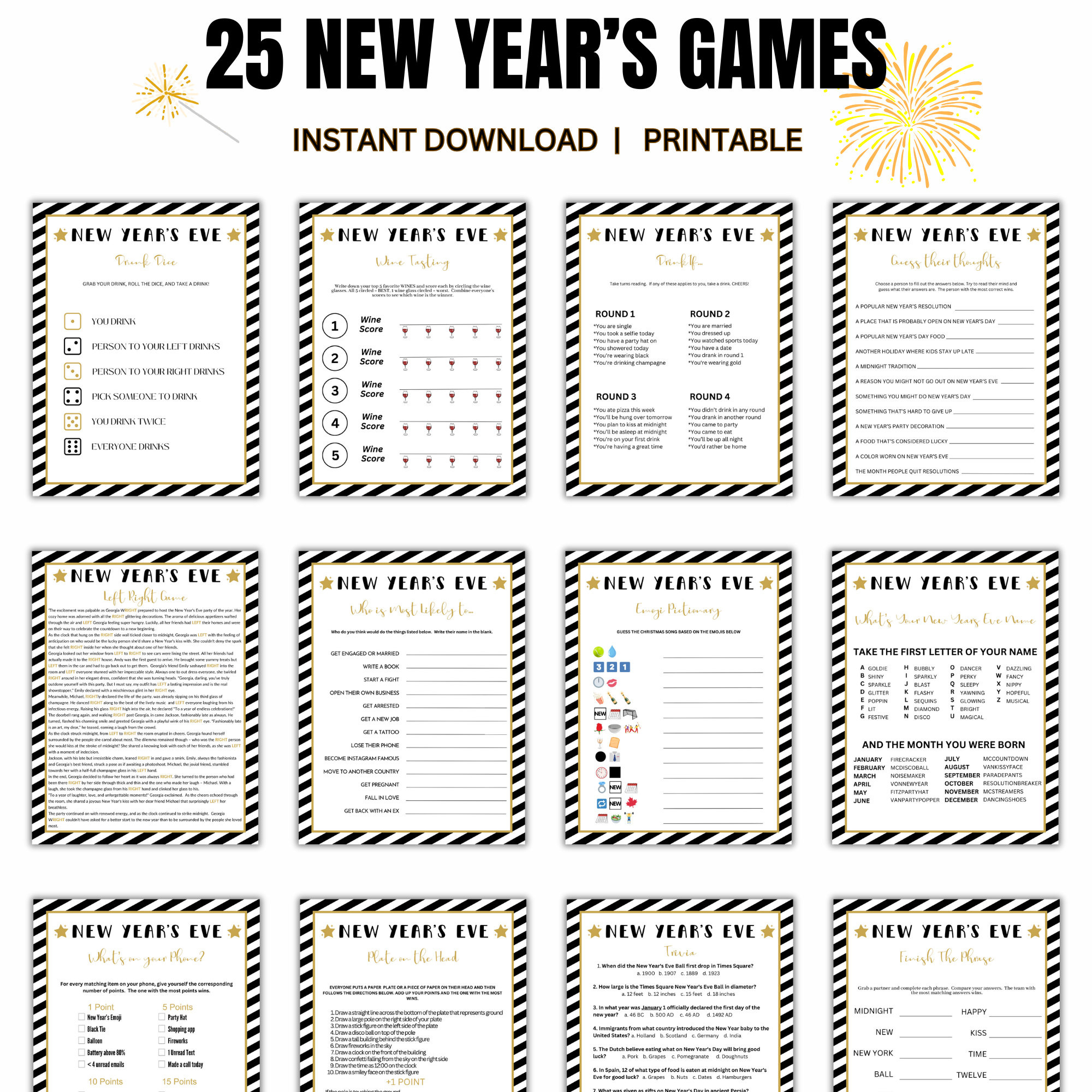 New Year'S Eve Games, 2026 New Year'S Games, Nye Party Games, New inside New Years Printable Games