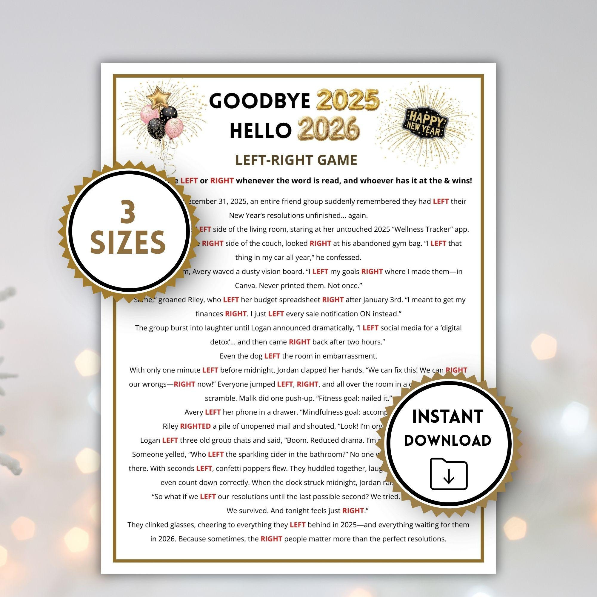 New Year&amp;#039;S Eve Left-Right Game Printable 2025 To 2026, Funny Group in New Year&amp;#039;S Left Right Game Printable