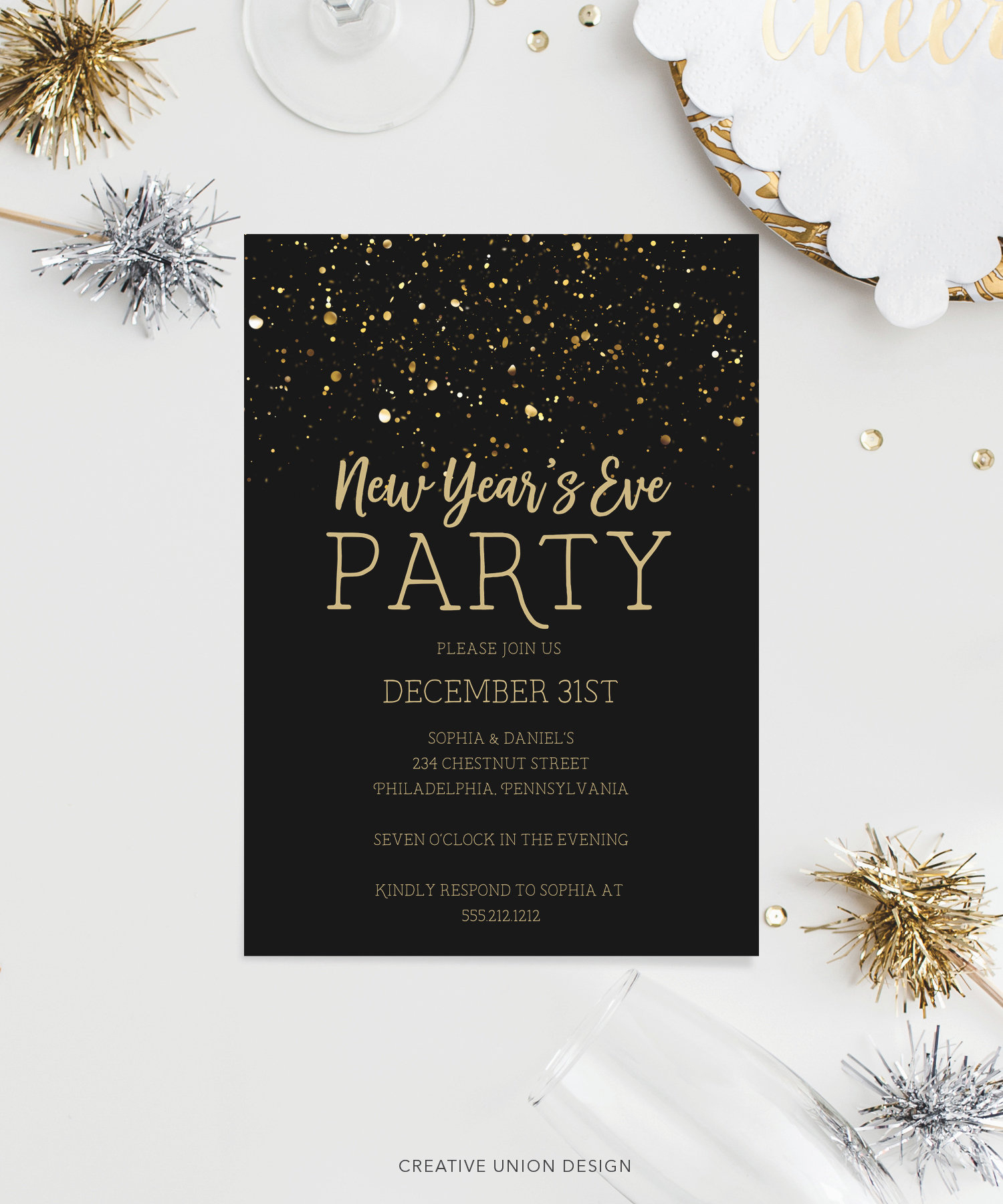 New Year&amp;#039;S Eve Party Invitation Template, Confetti, New Years regarding Printable New Years Eve Invitations