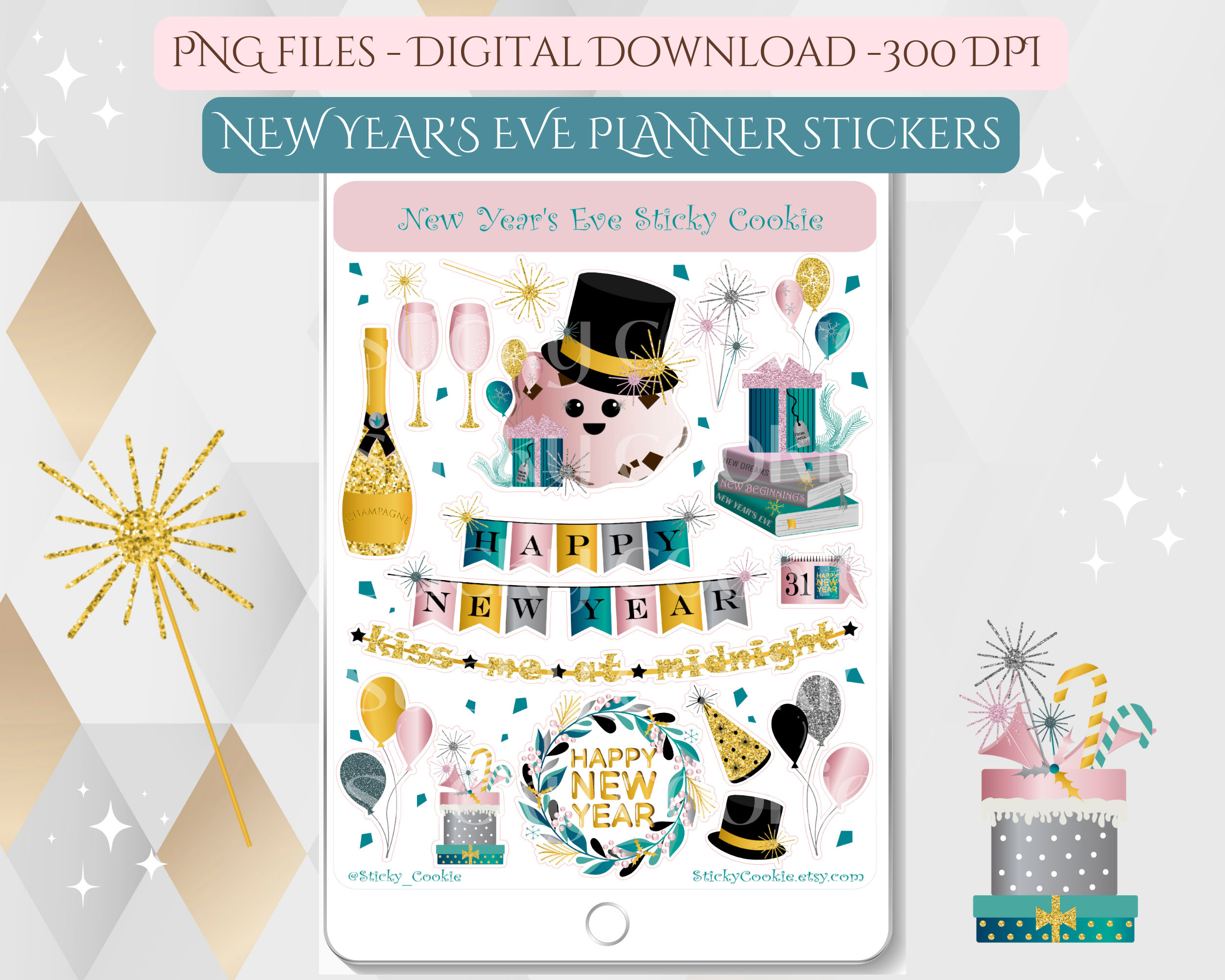 New Year'S Eve Planner Stickers: Printable Png (Digital Download for Happy New Year Printable Stickers
