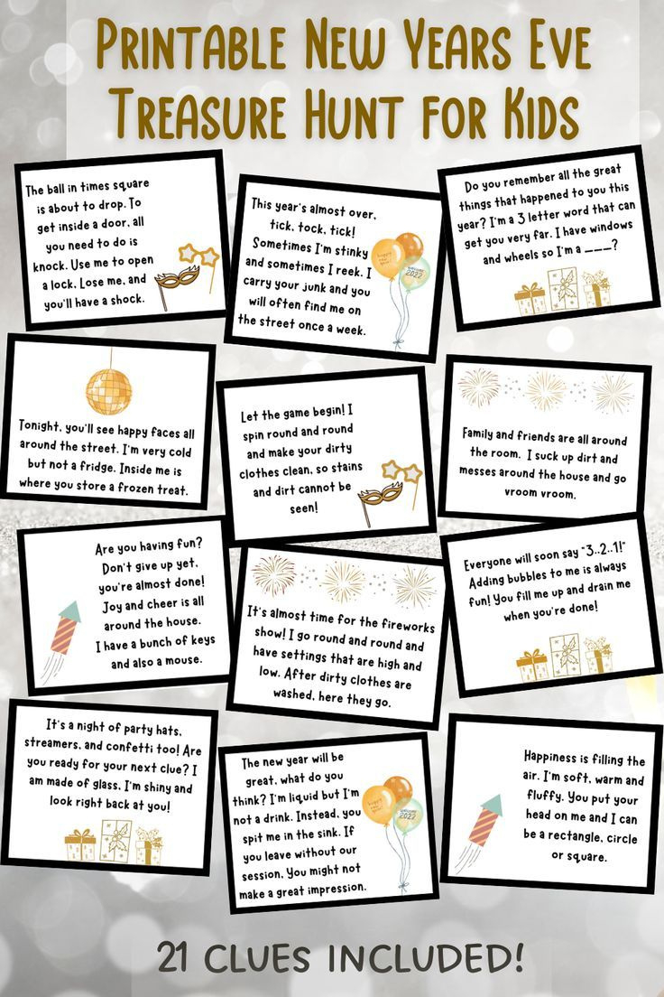 New Years Eve Scavenger Hunt Printable, Treasure Hunt Clues Kids throughout Printable New Year&amp;amp;#039;s Eve Scavenger Hunt