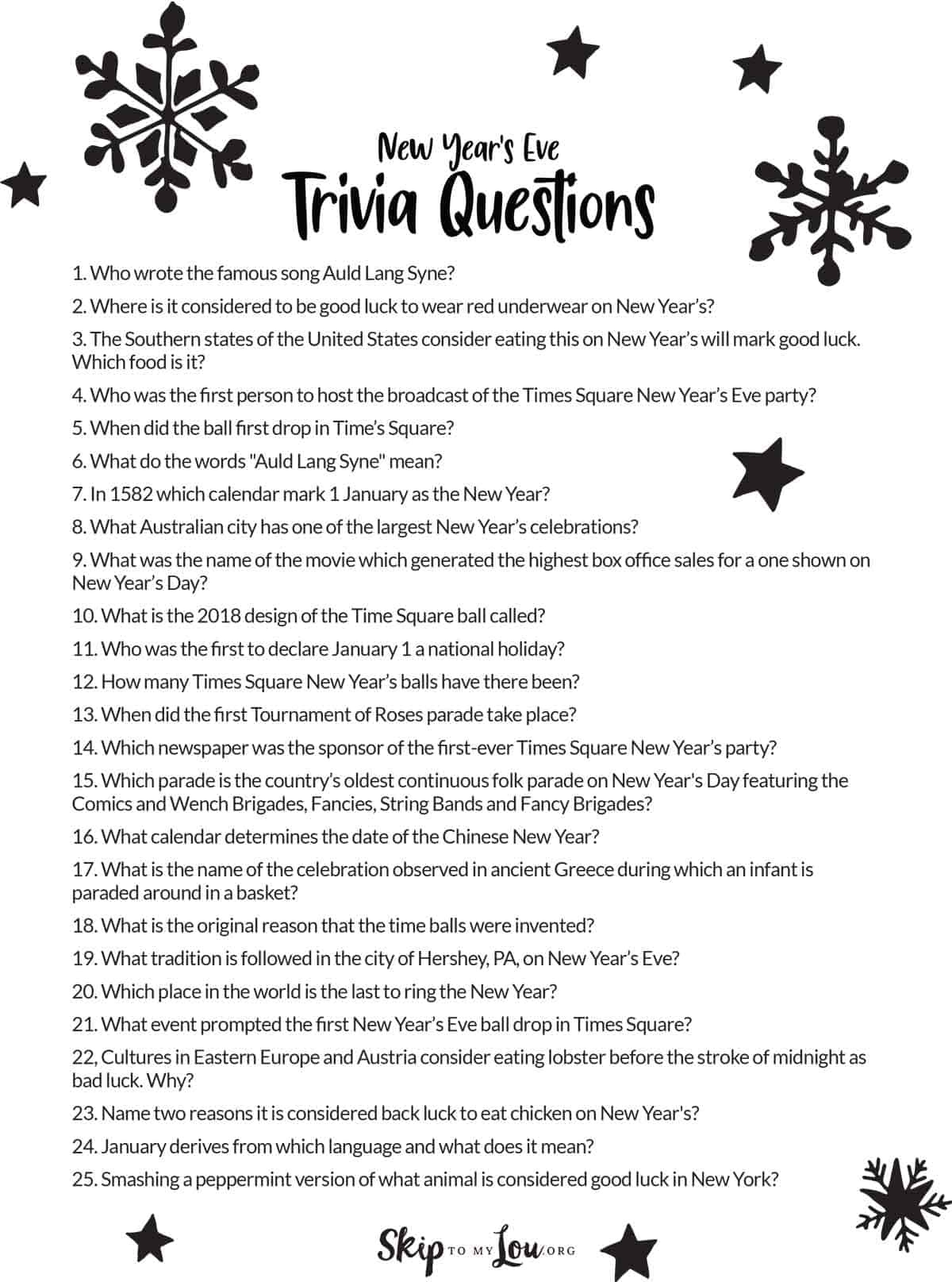 New Year'S Eve Trivia | Skip To My Lou for Free Printable New Year'S Eve Trivia Questions And Answers