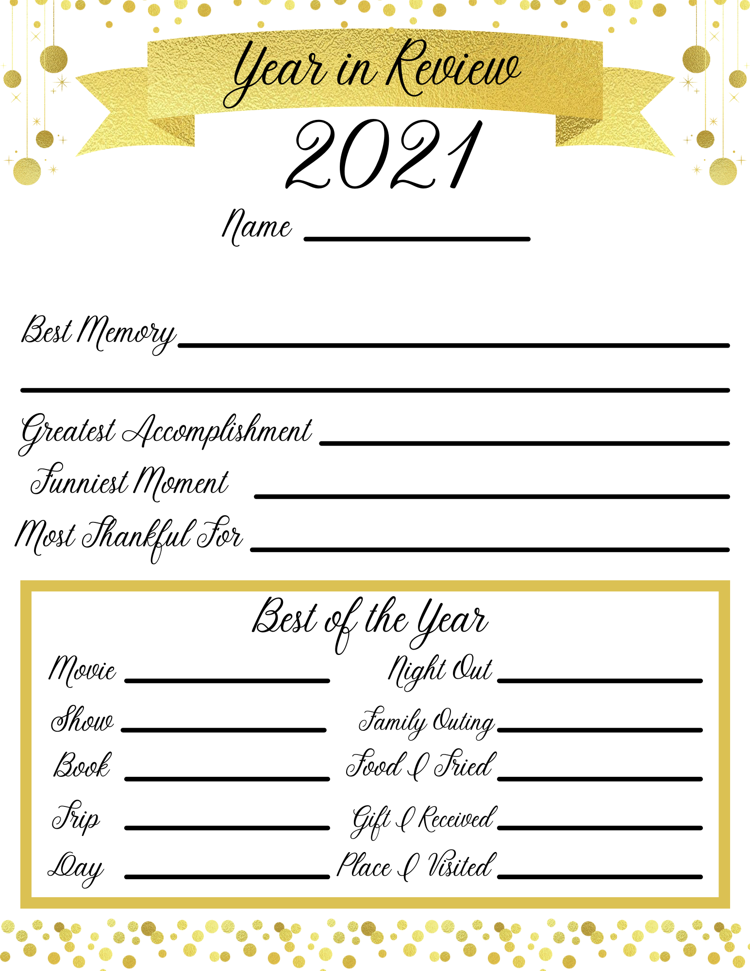 New Year&amp;#039;S Free Printables: Year In Review &amp;amp; Resolutions Pages in New Year&amp;#039;S Eve Printable Year In Review