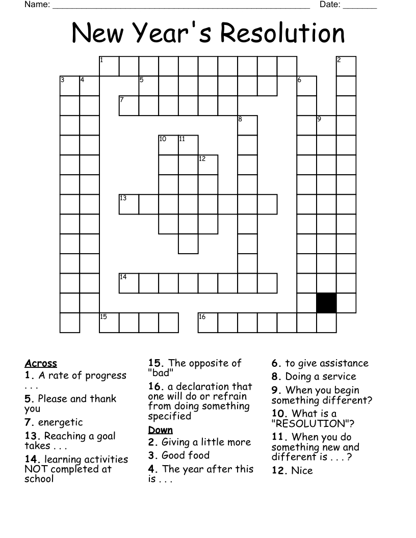 New Year&amp;#039;S Resolution Crossword - Wordmint for New Year&amp;amp;#039;s Crossword Printable