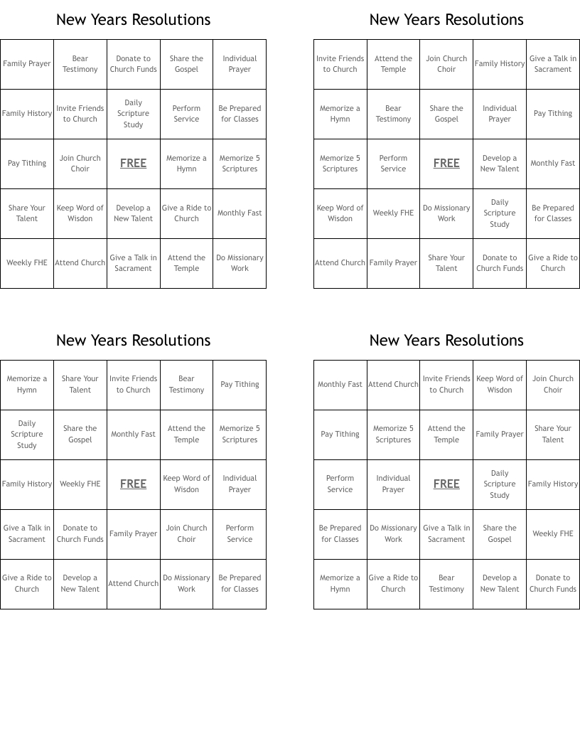 New Years Resolutions Bingo Cards - Wordmint with New Year&amp;#039;S Resolution Bingo Printable