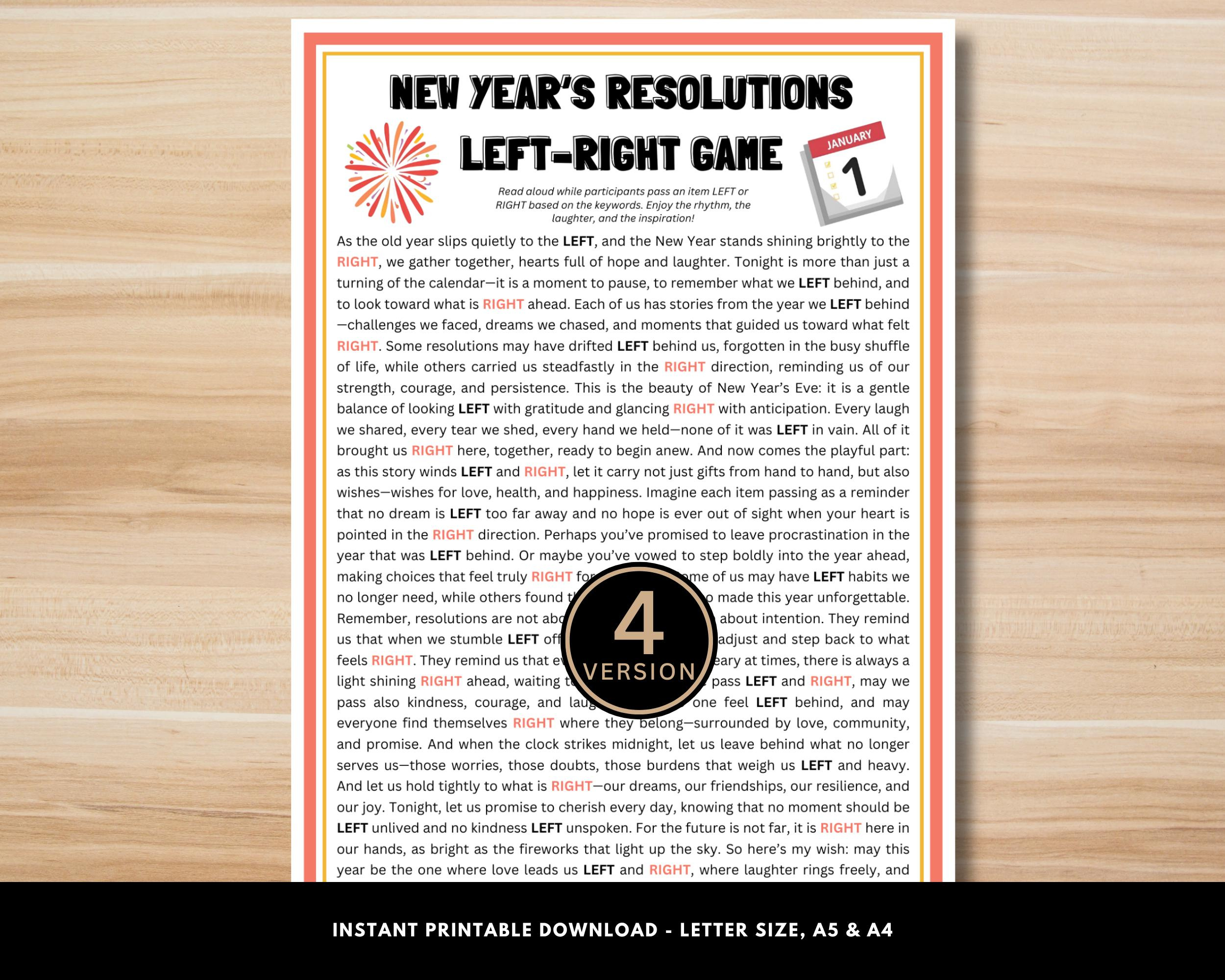 New Year&amp;#039;S Resolutions Left Right Game, Printable New Year Party with New Year&amp;#039;S Left Right Game Printable