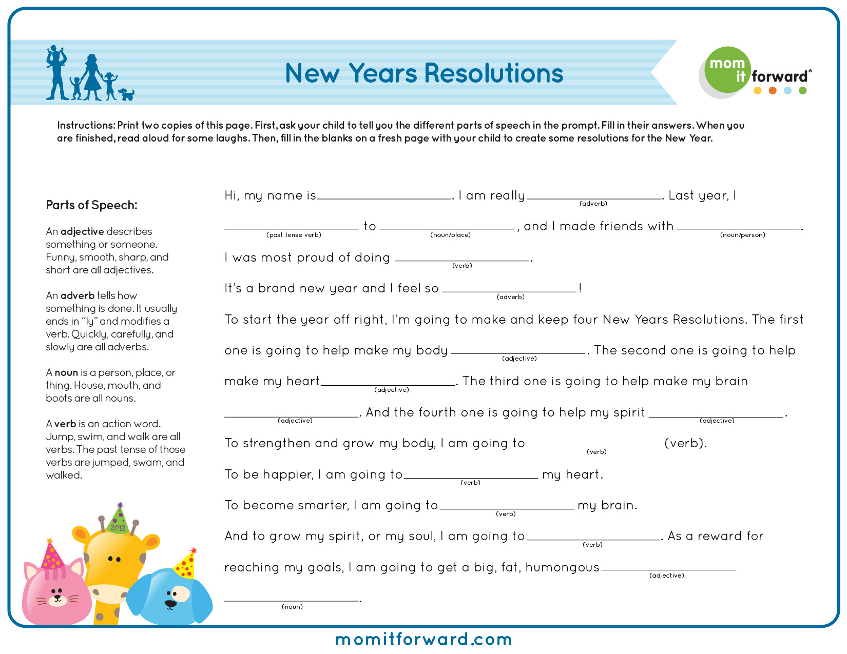 New Years Resolutions Mad Lib Printable - Mom It Forwardmom It Forward intended for New Years Mad Libs Printable