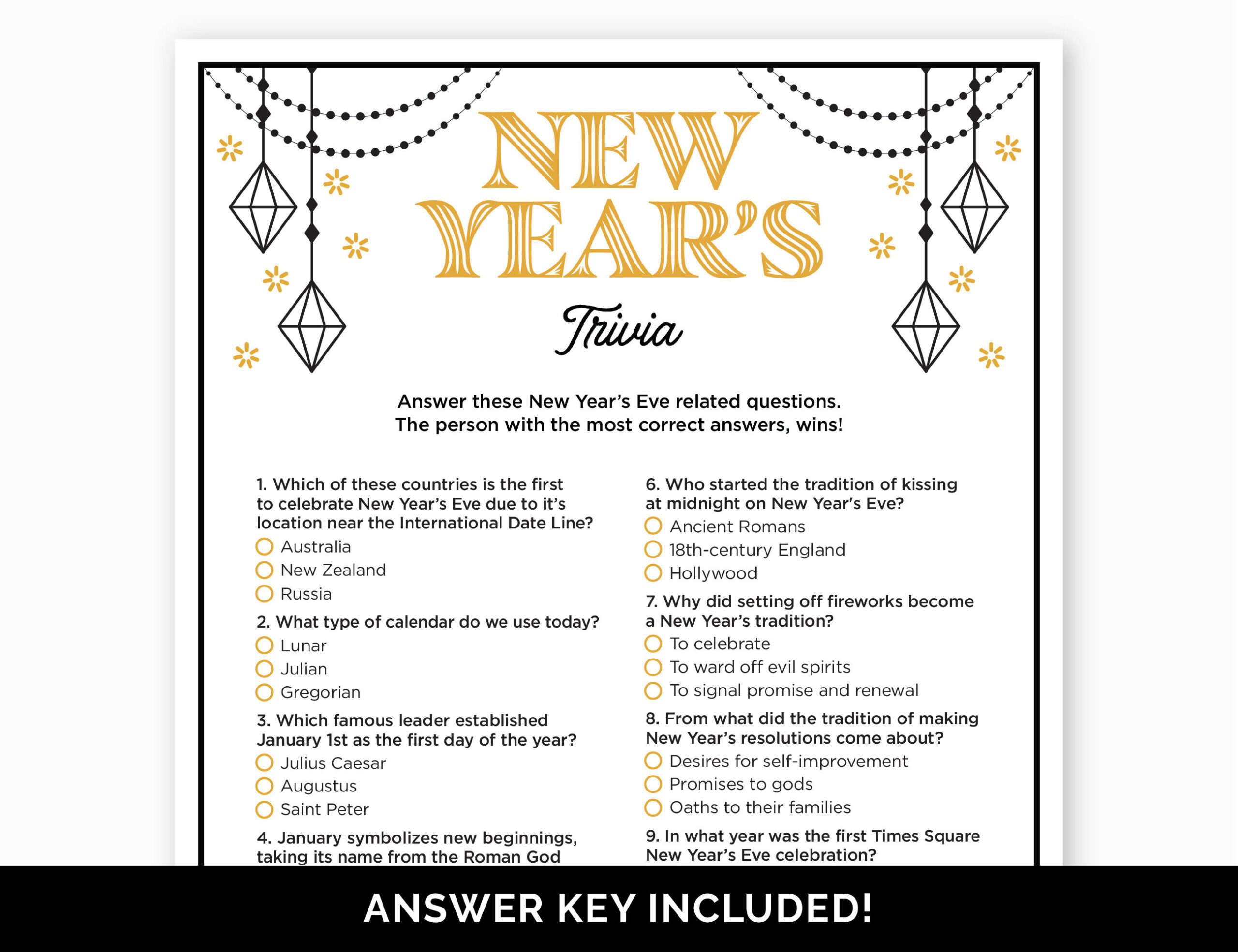 New Year&amp;#039;S Trivia Game, Printable Quiz With Answers For A New intended for New Year Quiz Printable