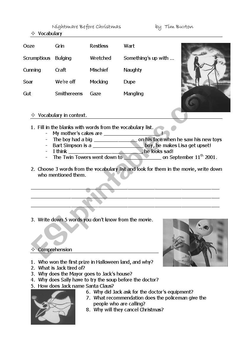 Nightmare Before Christmas - Esl Worksheetmimi_Ngh inside Nightmare Before Christmas Worksheets