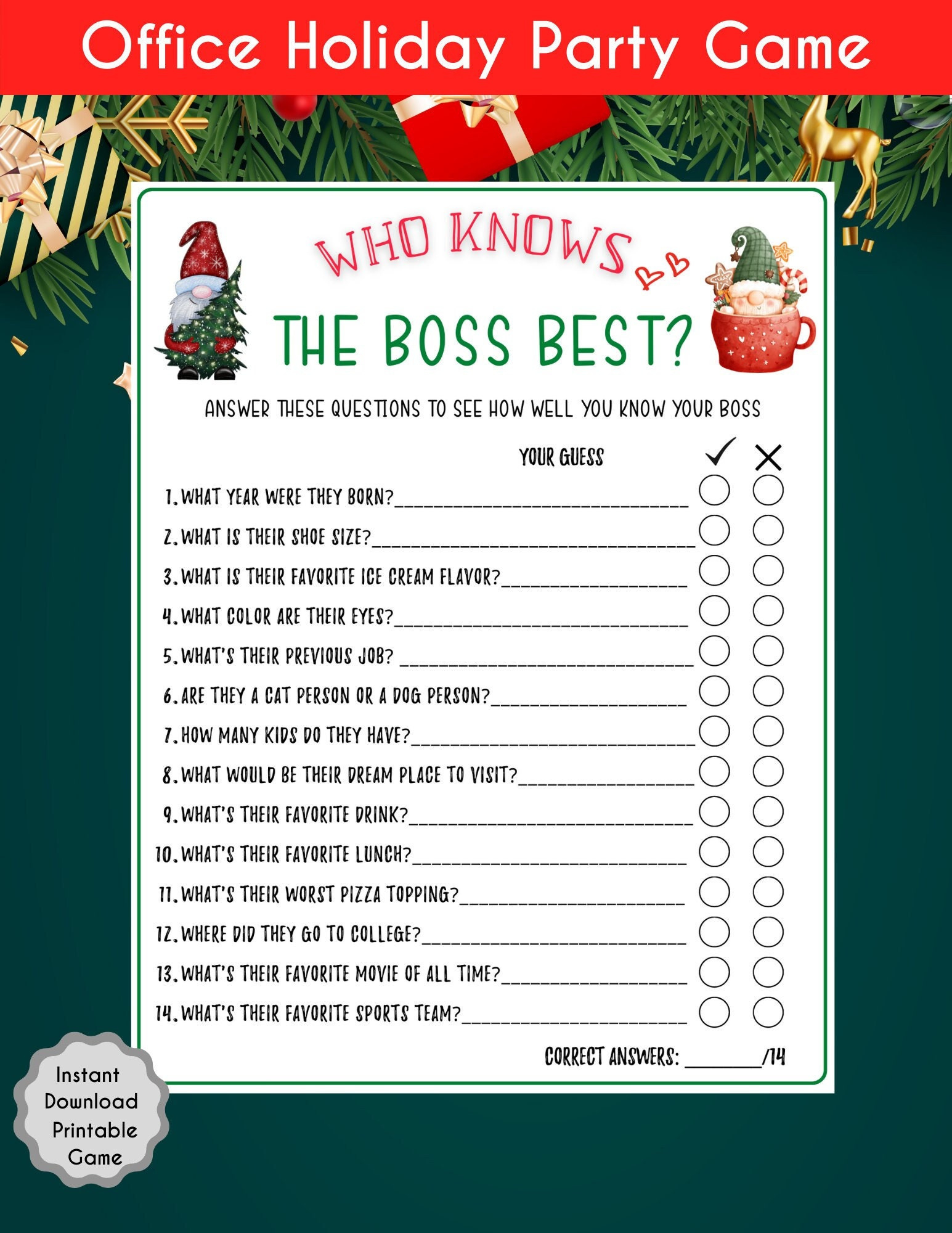 Office Holiday Who Knows The Boss Best Game, Christmas Party intended for Printable Office Christmas Games