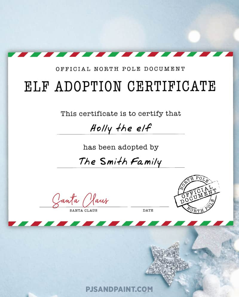 Official Elf Adoption Certificate - Free Elf On The Shelf Printables within North Pole Adoption Certificate Printable