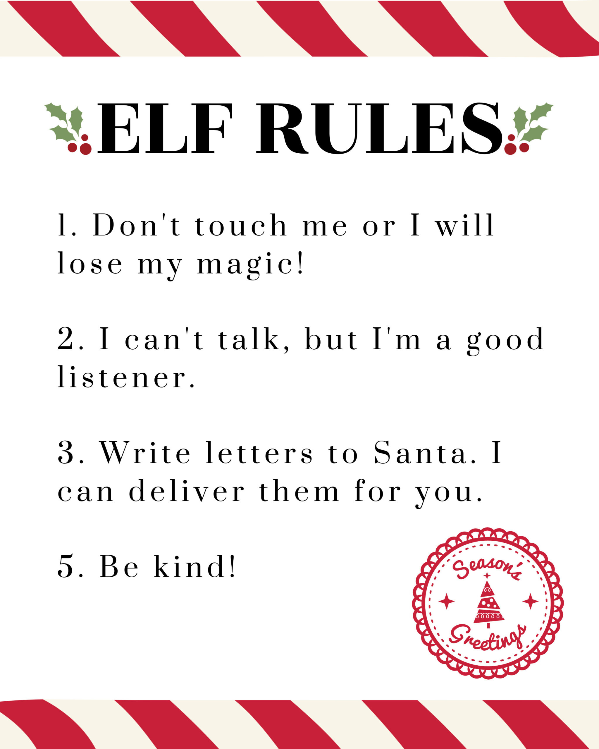 Official Elf On The Shelf Rules + Free Printable with Printable Elf on the Shelf Rules
