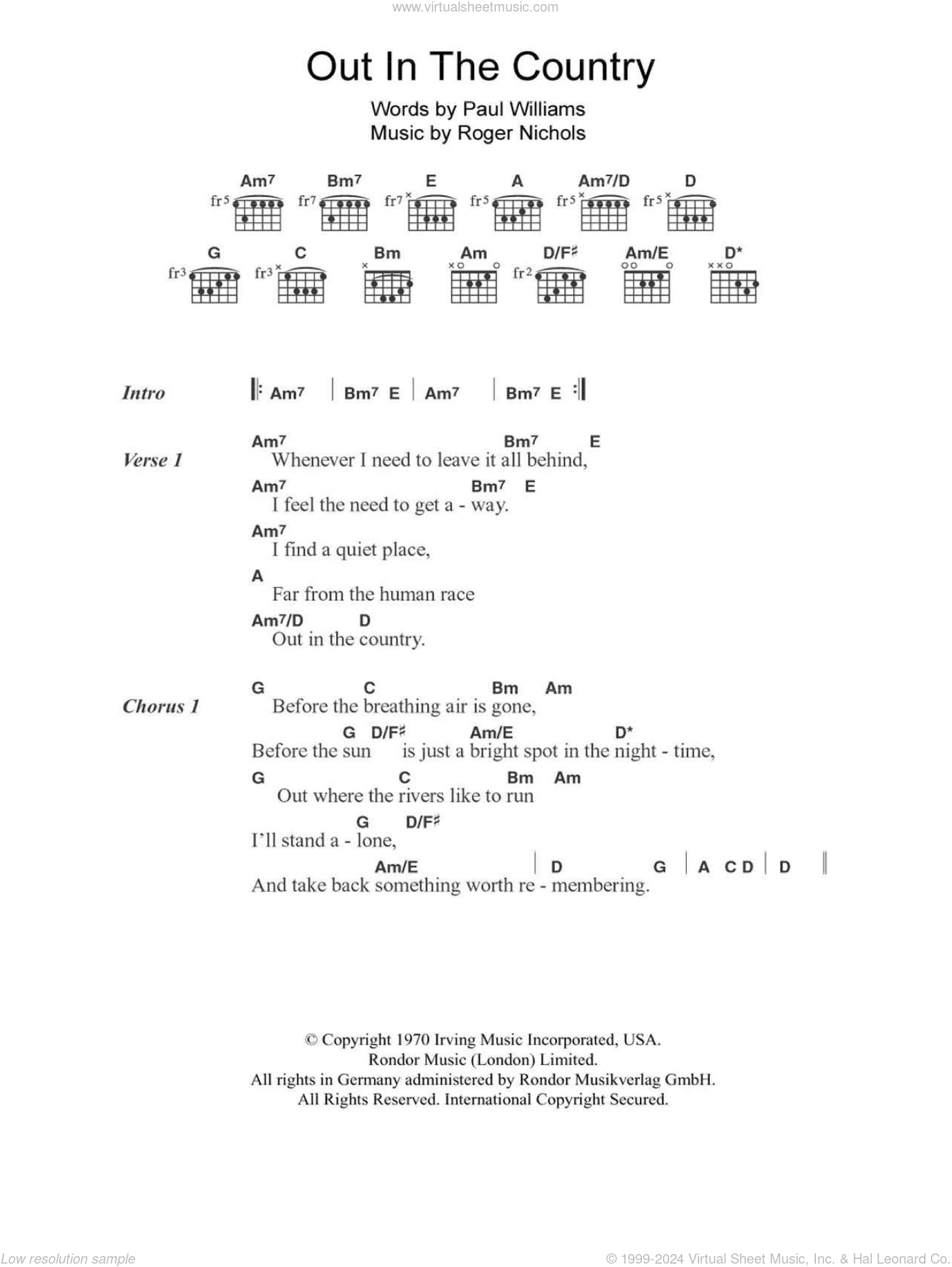 Out In The Country Sheet Music For Guitar (Chords) (Pdf) regarding Free Printable Song Lyrics with Chords