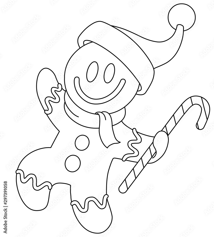 Outlined Gingerbread Man With Santa Hat Stock Vector | Adobe Stock intended for Printable Gingerbread Man with Santa Hat