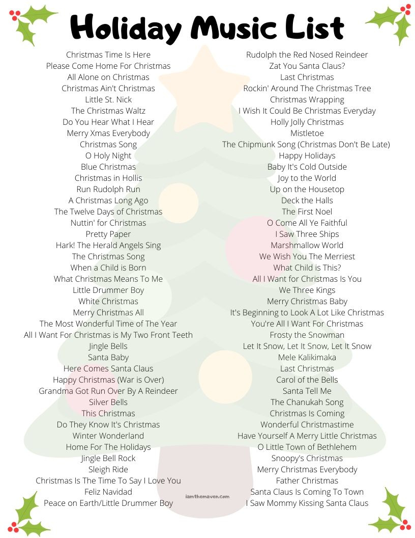 Over 75 Holiday Songs! The Ultimate Holiday Music List! - I Am The with Printable List of Christmas Songs