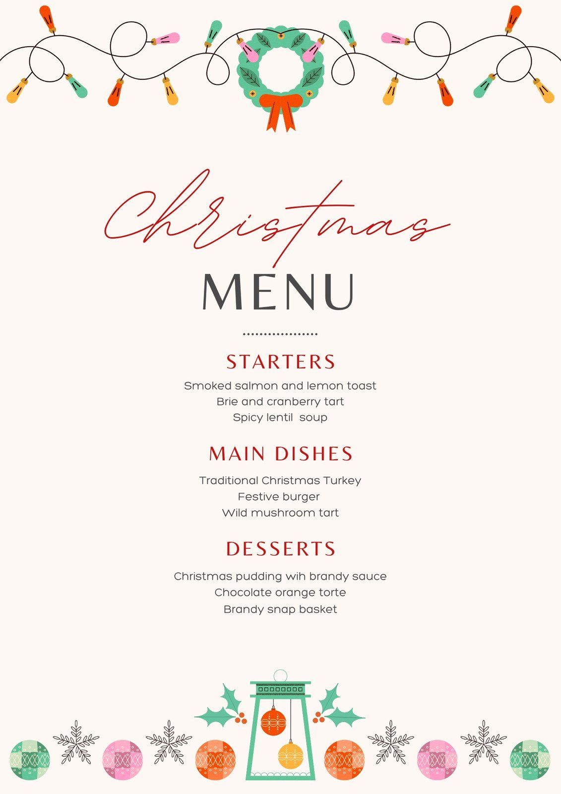 Page 2 - Free Printable And Customizable Dinner Party Menu intended for Christmas Menu Printable Template Free