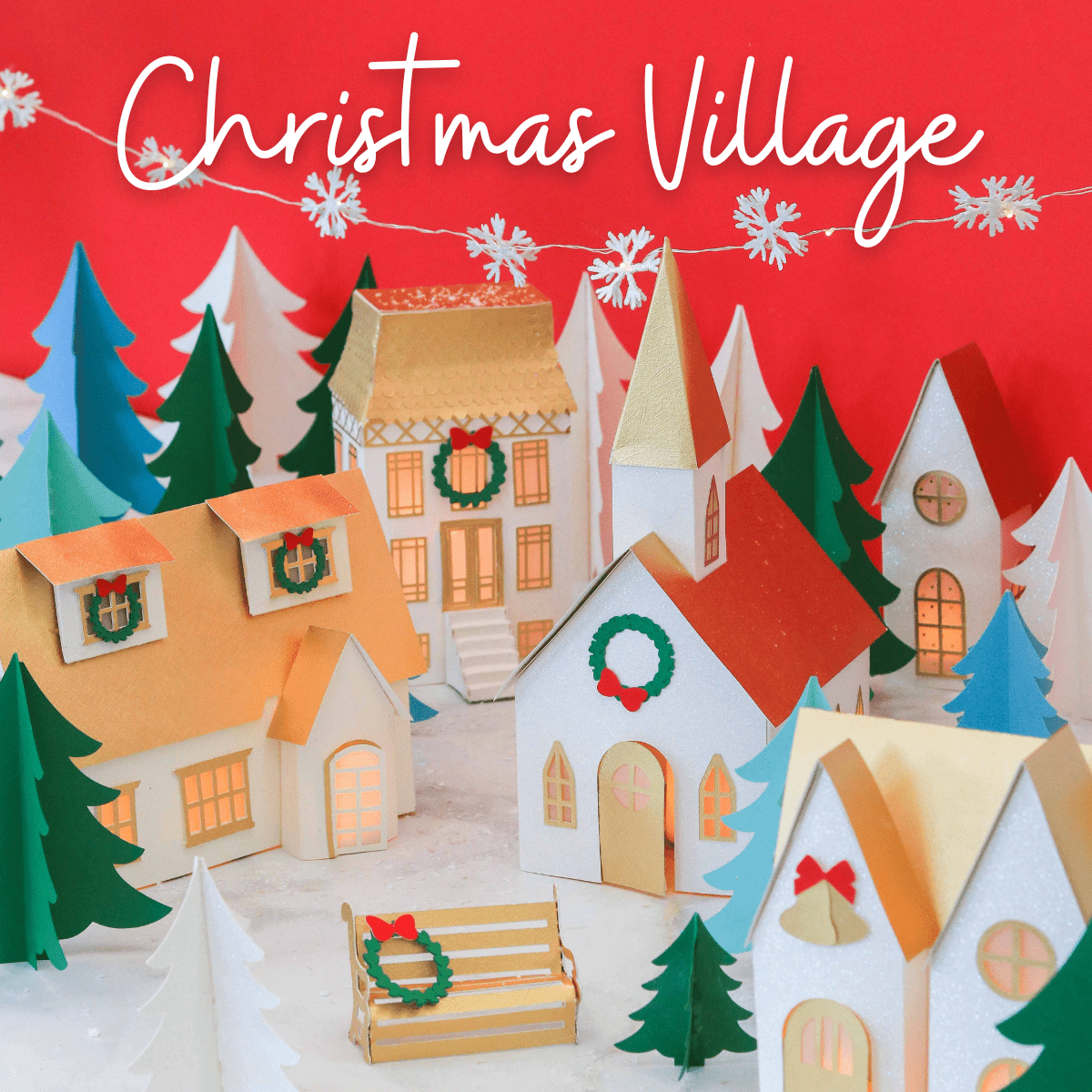 Paper Christmas Village Free Template - Sweet Red Poppy for Christmas Village Outline Printable