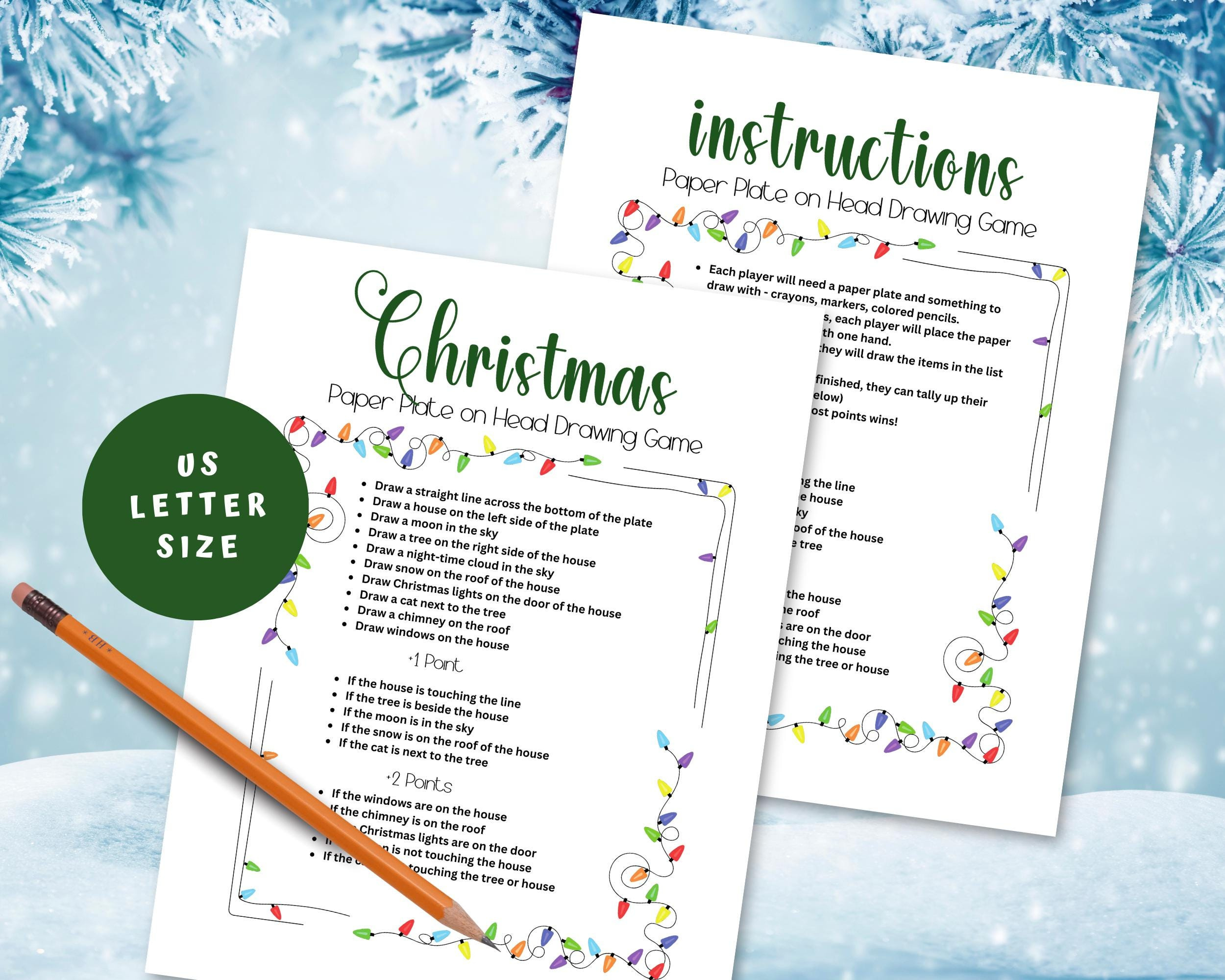 Paper Plate On Head Christmas Drawing Games Printable, Family Game with regard to Christmas Paper Plate Game Printable