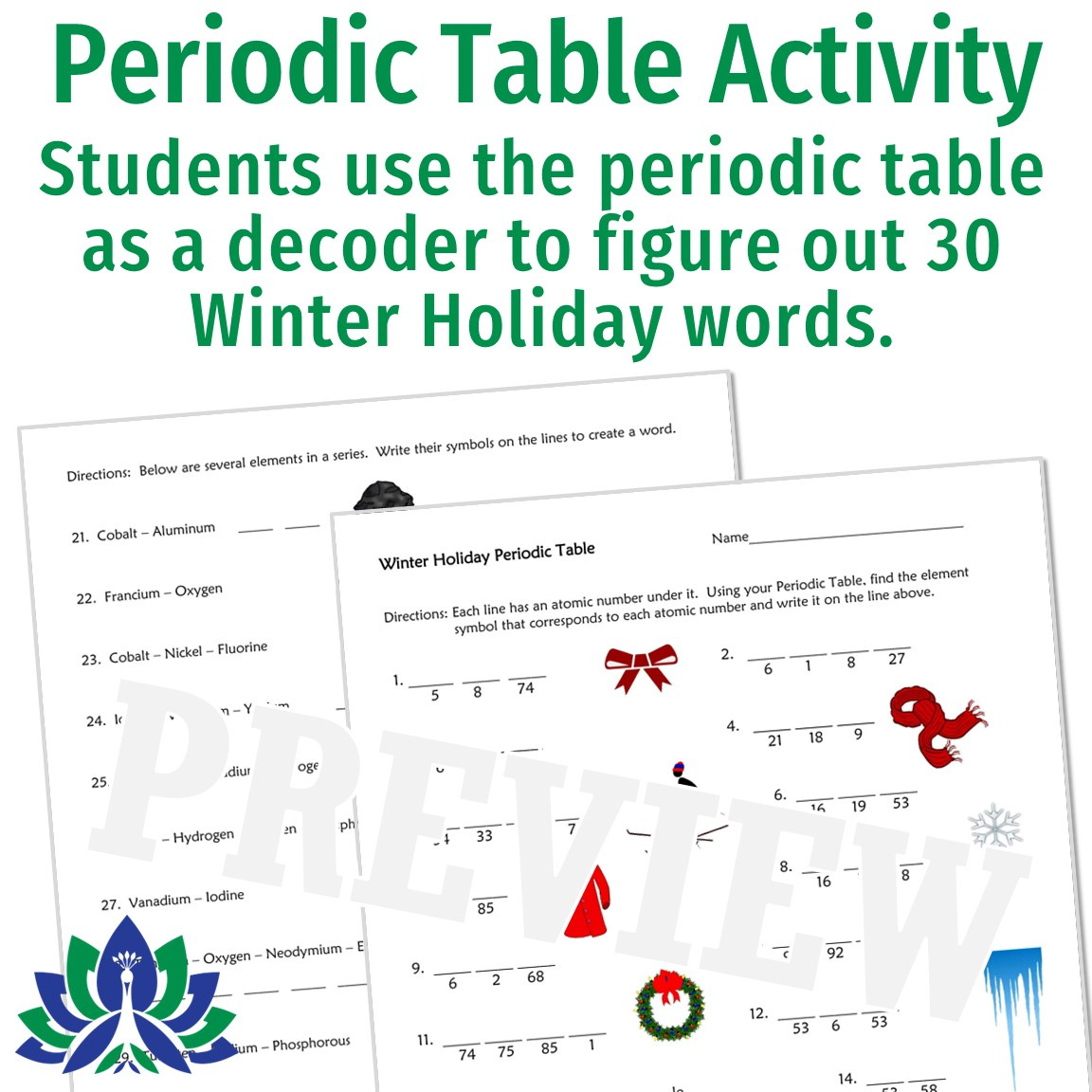 Periodic Table Holiday Christmas Science Worksheet - Flying Colors throughout Christmas Chemistry Worksheet