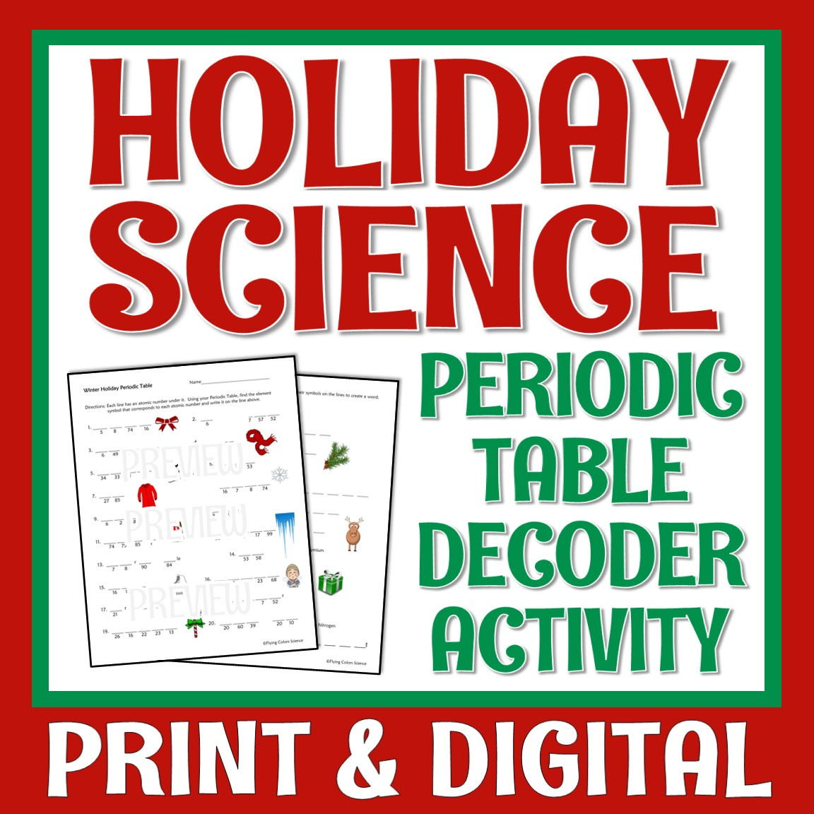 Periodic Table Holiday Christmas Science Worksheet - Flying Colors with regard to Christmas Chemistry Worksheet