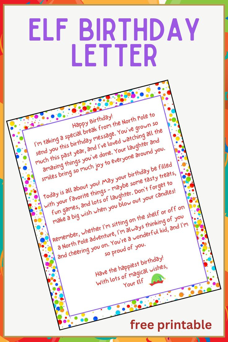 Personalized Elf Birthday Letter | Free Printable for Birthday Letter From Elf On The Shelf Printable