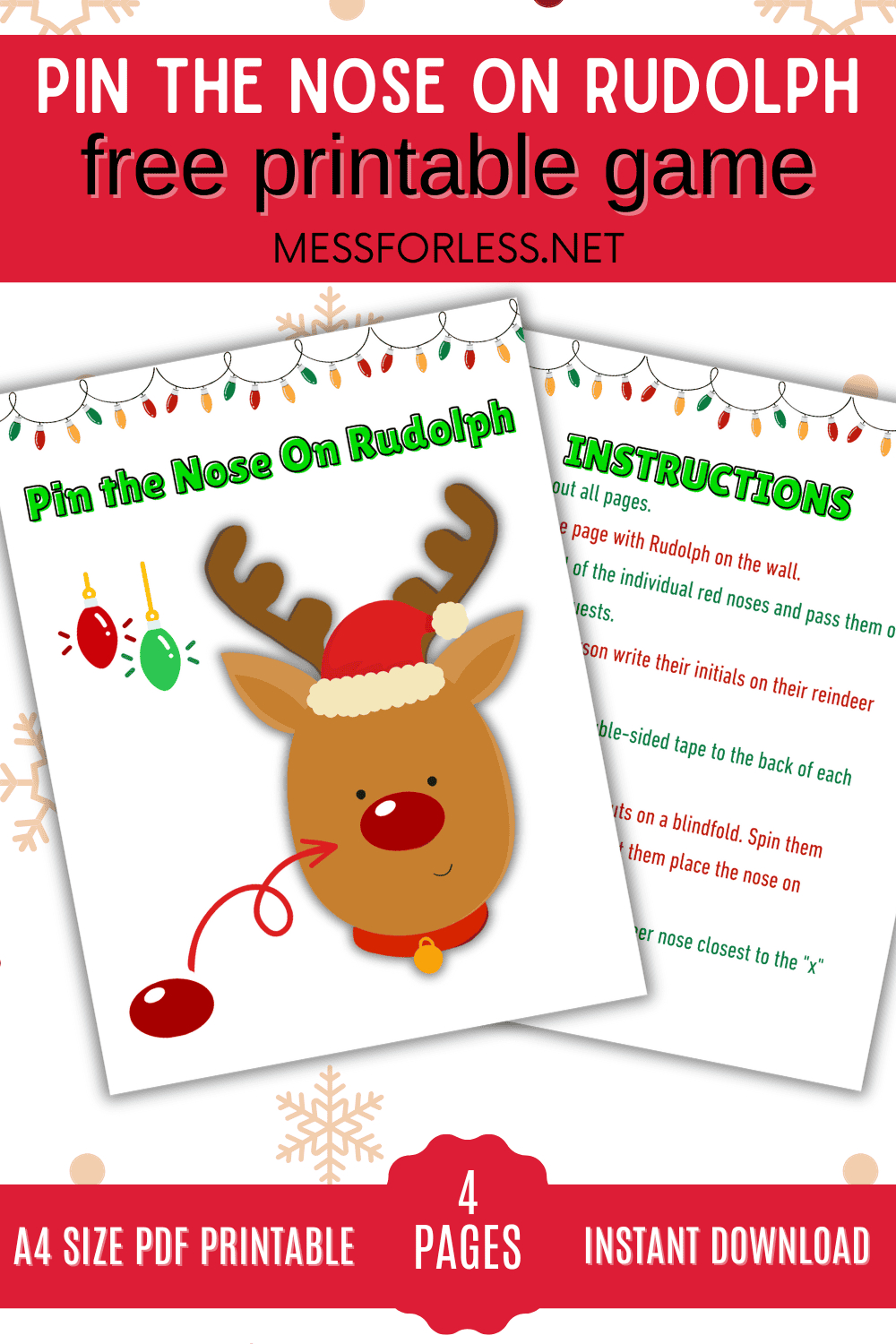 Pin The Nose On Rudolph Game - Mess For Less regarding A Little Spot of Christmas Printable