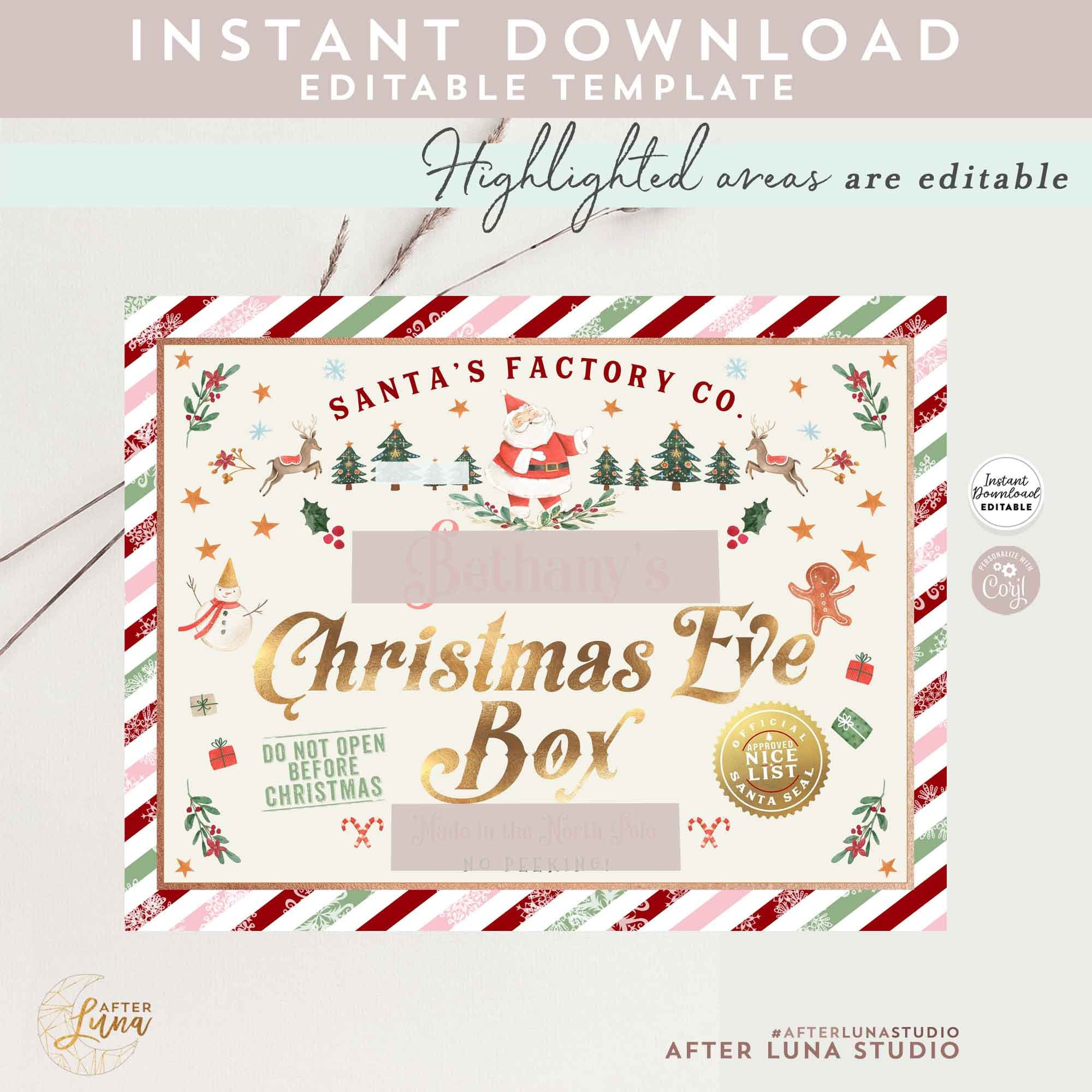 Pink Christmas Eve Box Label: Santa Xmas Eve Traditions Template within Christmas Eve Box Printable Labels