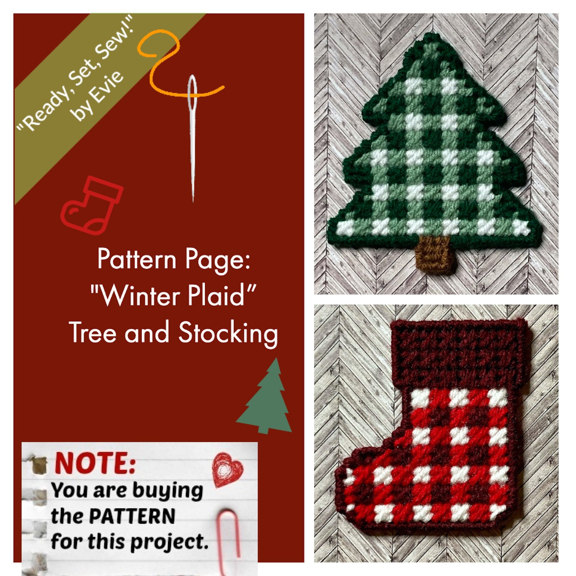 Plastic Canvas Pattern Page: "Winter Plaid" Tree And Stocking (2 for Free Printable Plastic Canvas Christmas Patterns