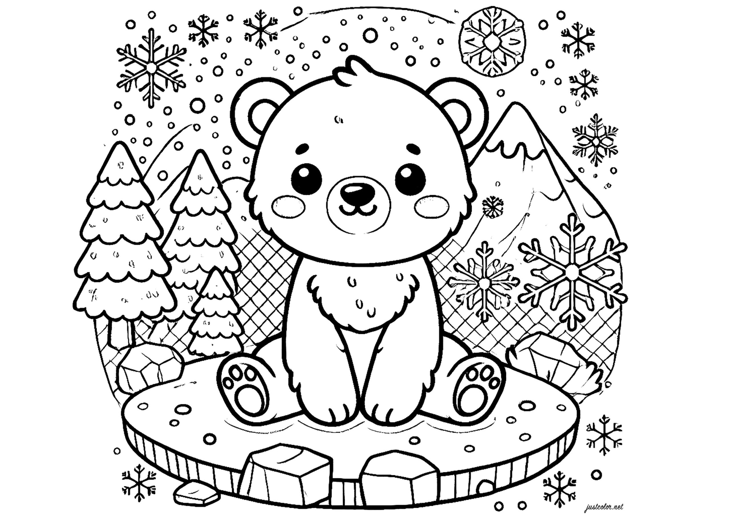 Polar Bear On A Block Of Ice - Bears And Cubs Coloring Pages in Polar Bear Christmas Coloring Pages Printable