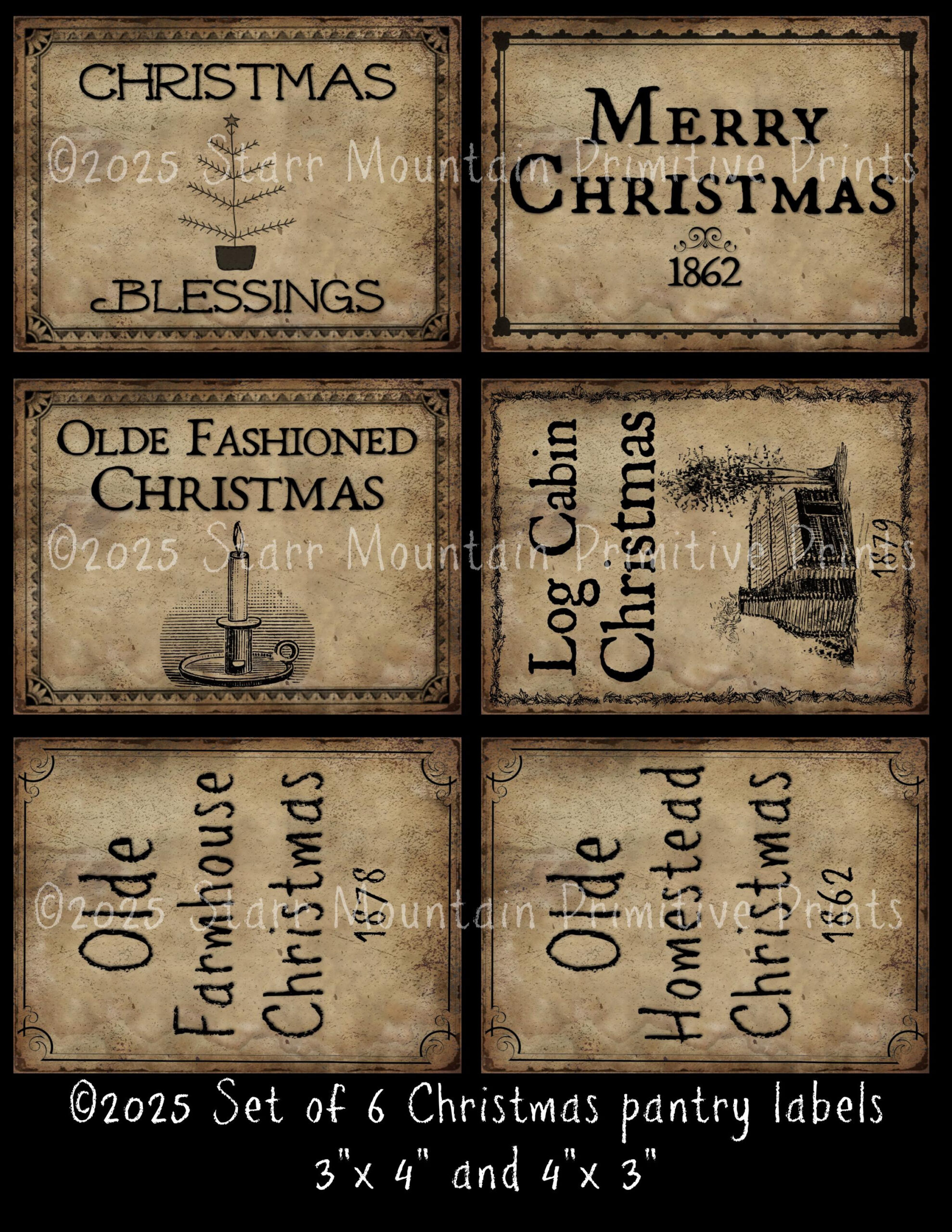 Primitive Vintage Farmhouse Christmas Pantry Labels Set Of 6 - 3"X regarding Christmas Pantry Labels Printable