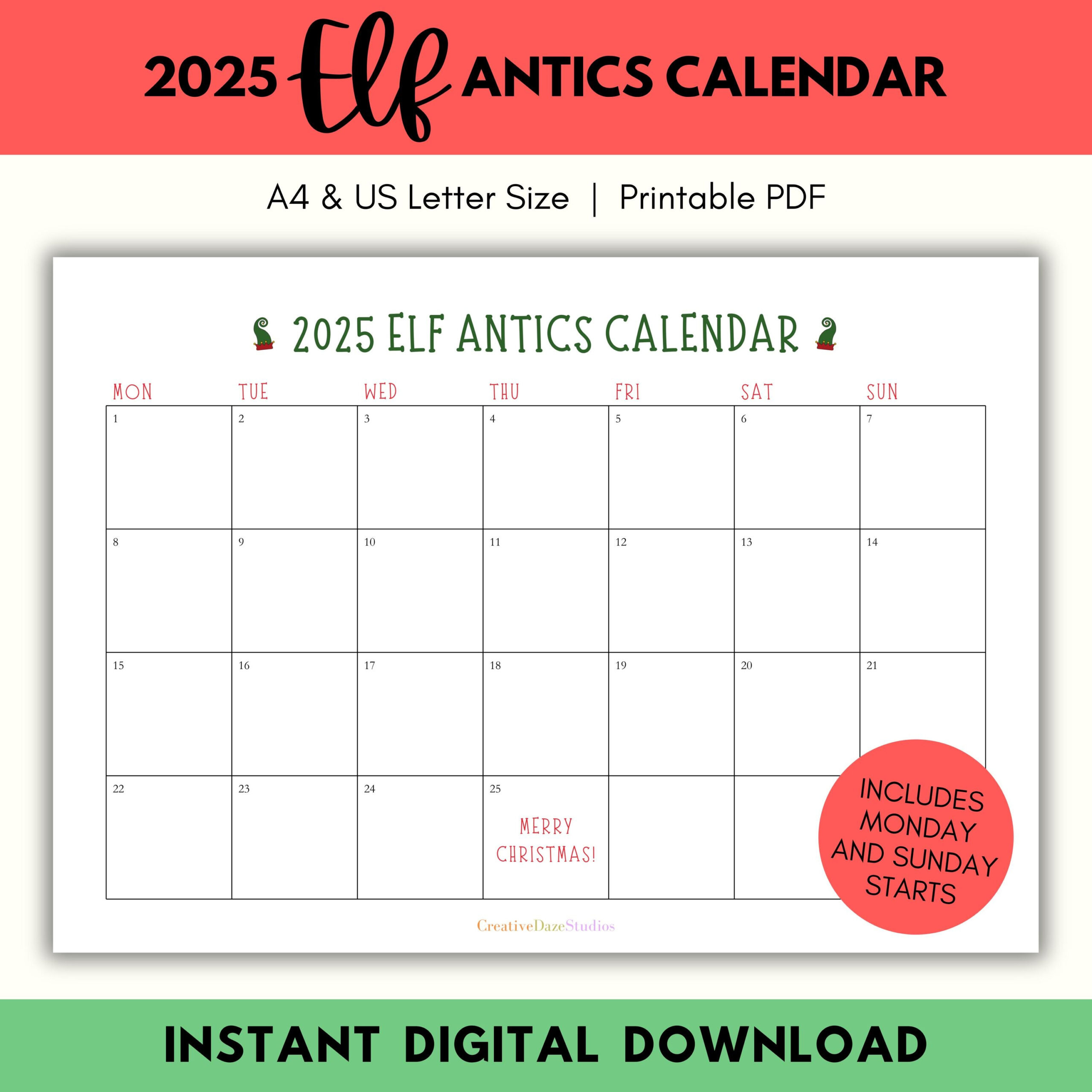 Printable 2025 Elf Planning Calendar, December 2025 Elf Planner in Elf On The Shelf Calendar 2025 Printable