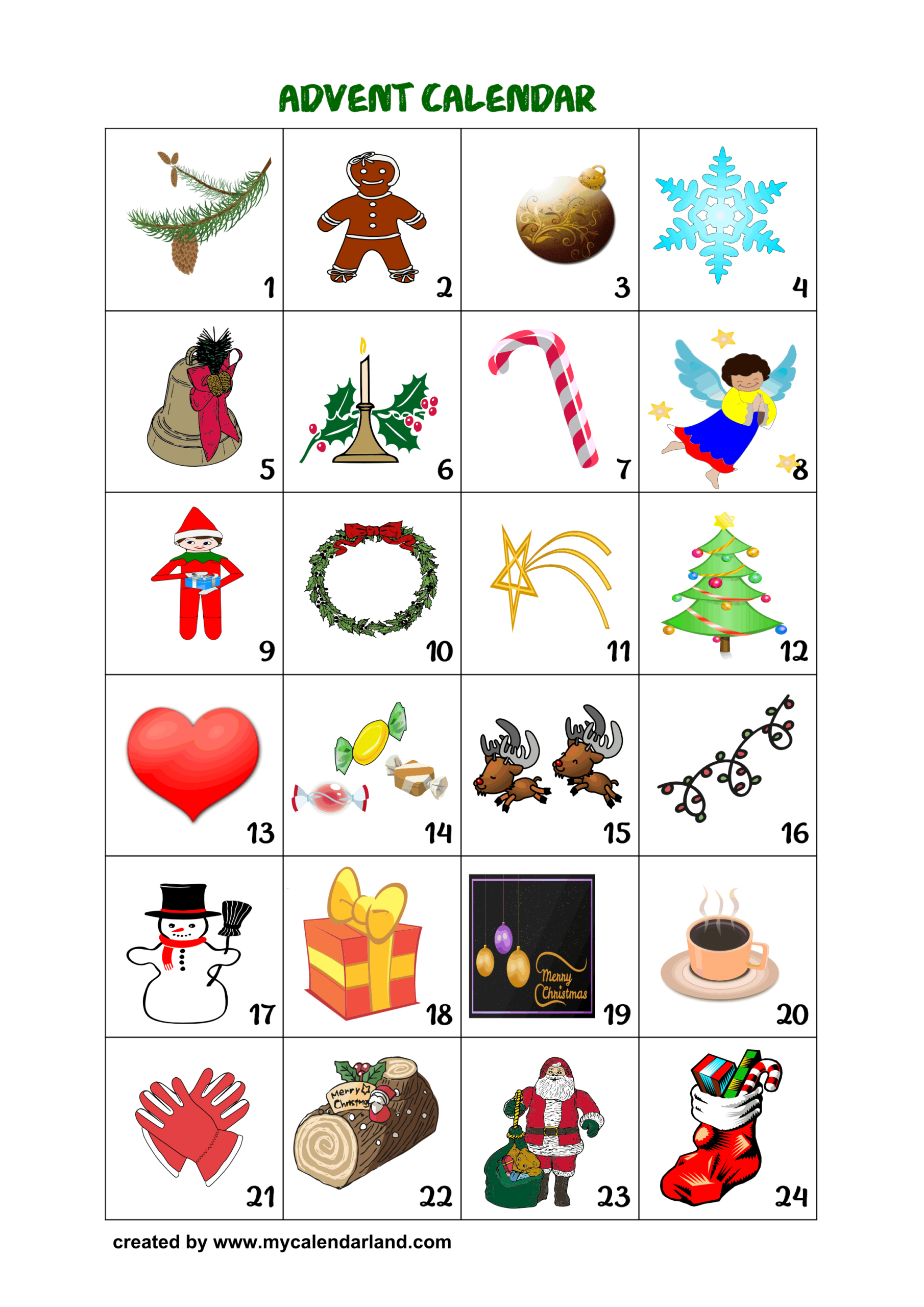 Printable Advent Calendars – My Calendar Land in Christmas Advent Calendar Printable Free
