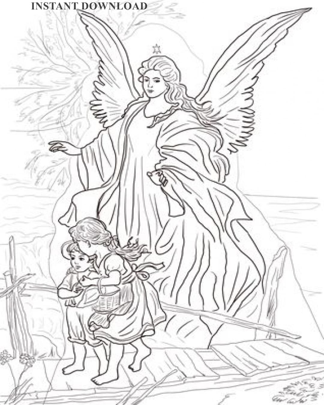Printable Angel With Children Coloring Page, Digital Download, 8 X 10 Sheet - Etsy regarding Angel Coloring Pages Printable