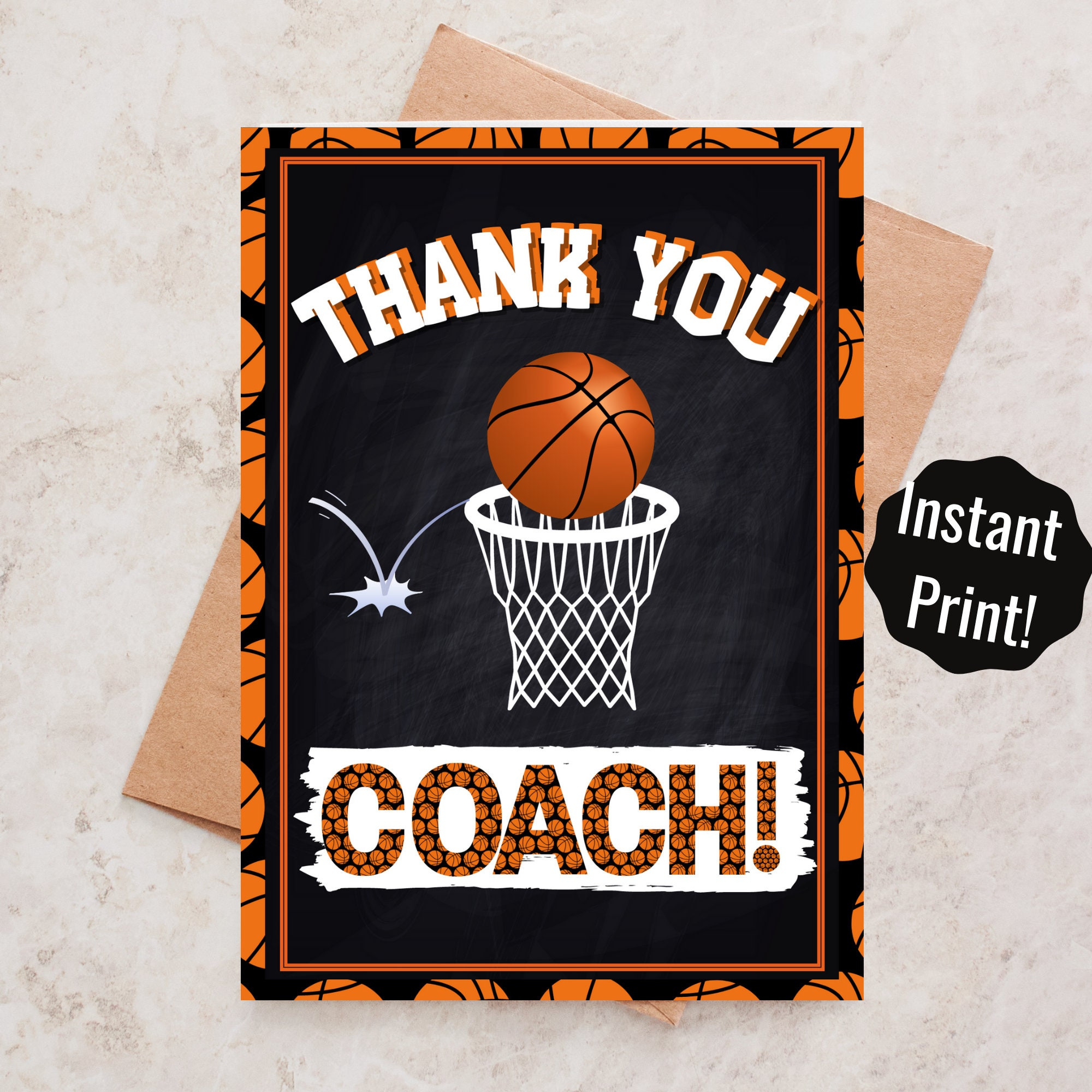 Printable Basketball Coach Thank You Card, Basketball Thank You for Basketball Thank You Cards Printable