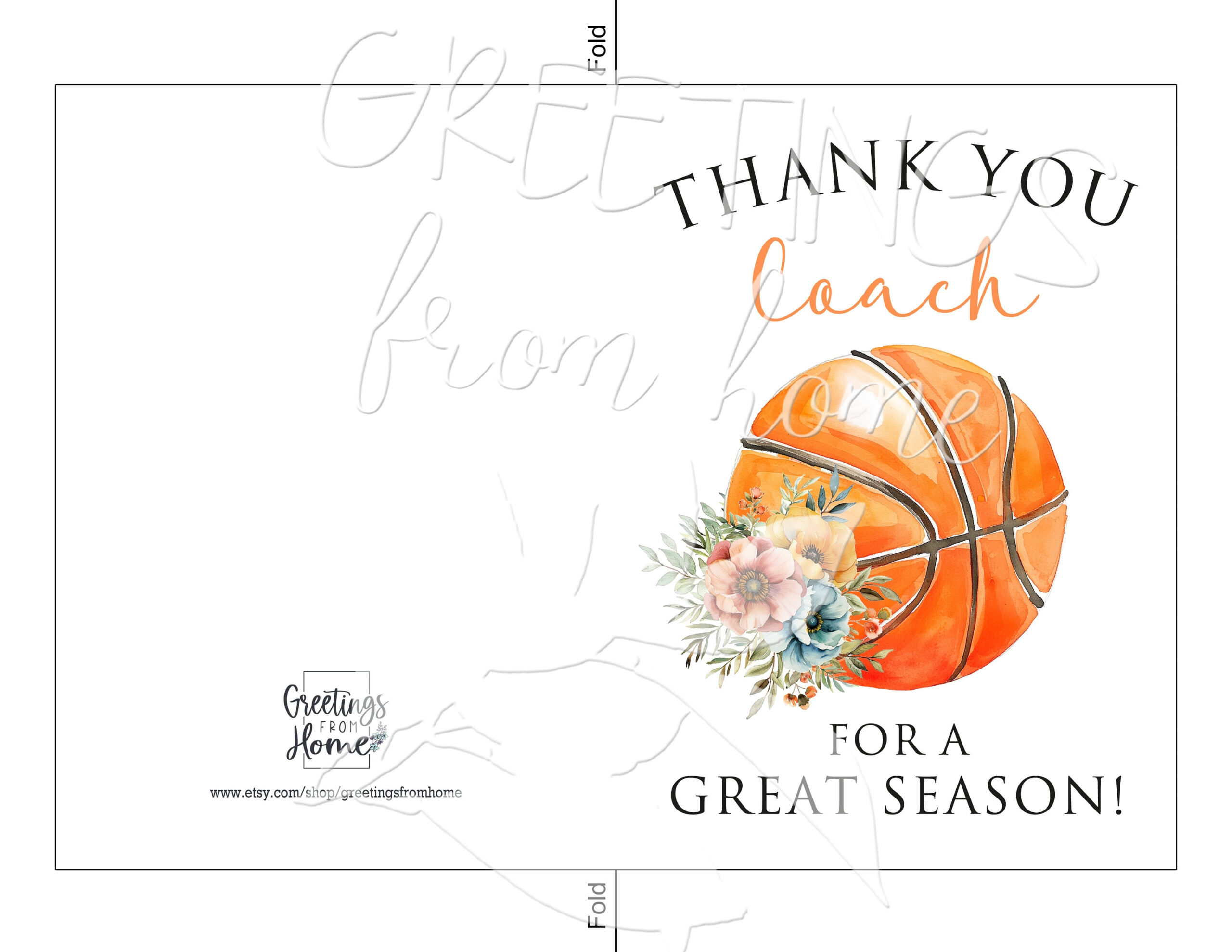 Printable Basketball Coach Thank You Card For Her, Thank You For inside Basketball Thank You Cards Printable