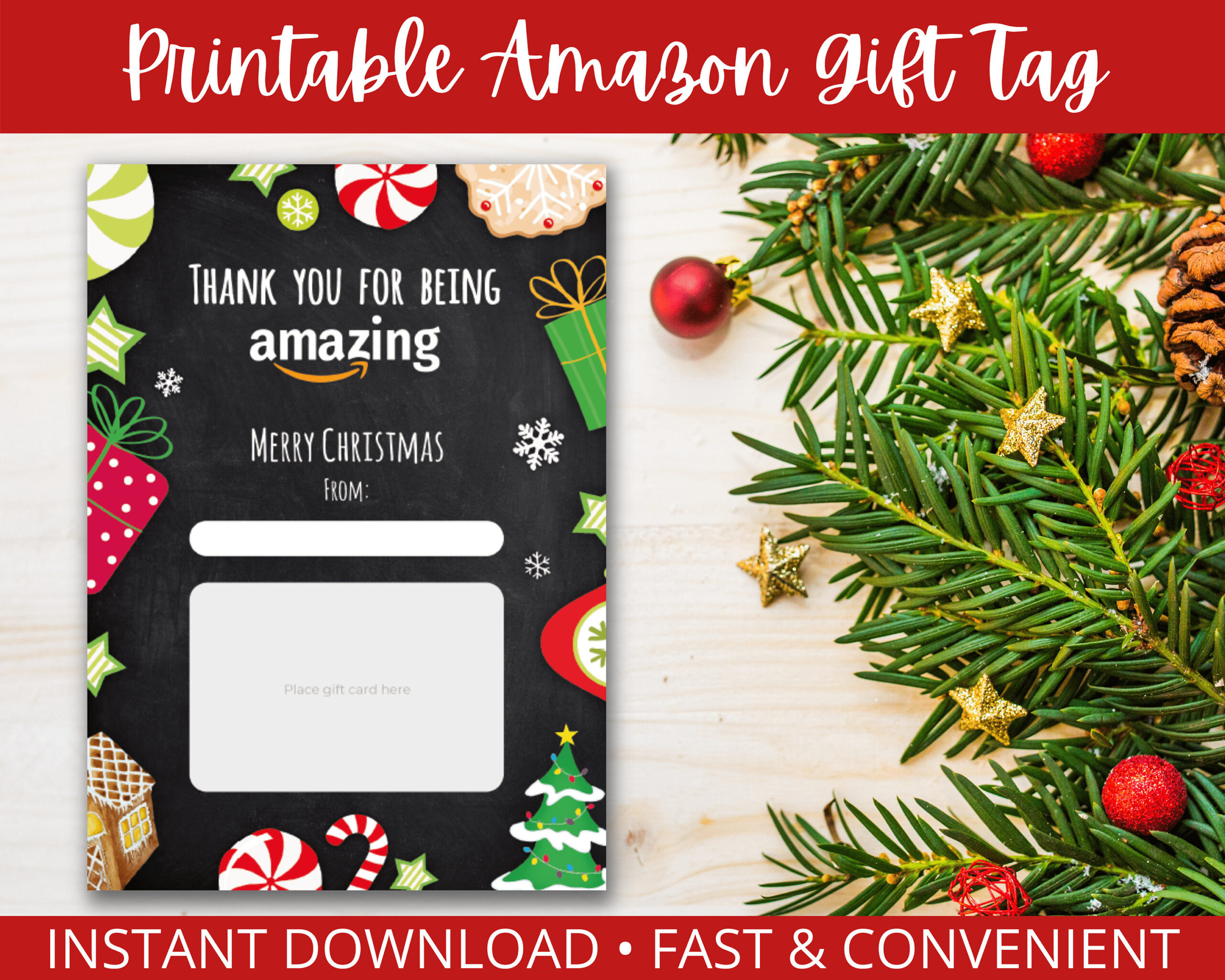 Printable Christmas Amazon Gift Card Holder For Teacher (Digital with Amazon Printable Christmas Gift Vouchers
