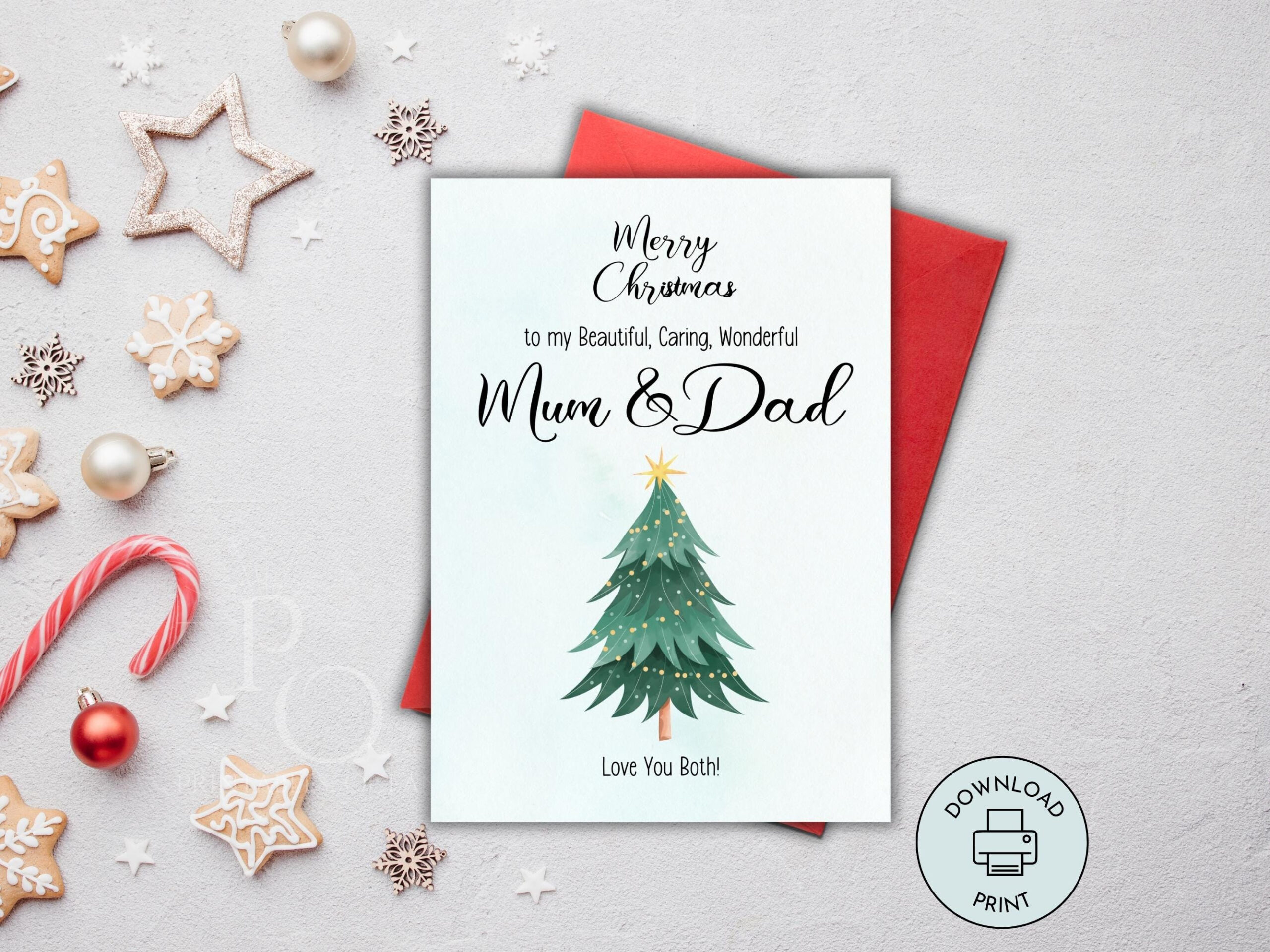 Printable Christmas Card For Mum And Dad, Parent Instant Download inside Printable Christmas Card For Mom