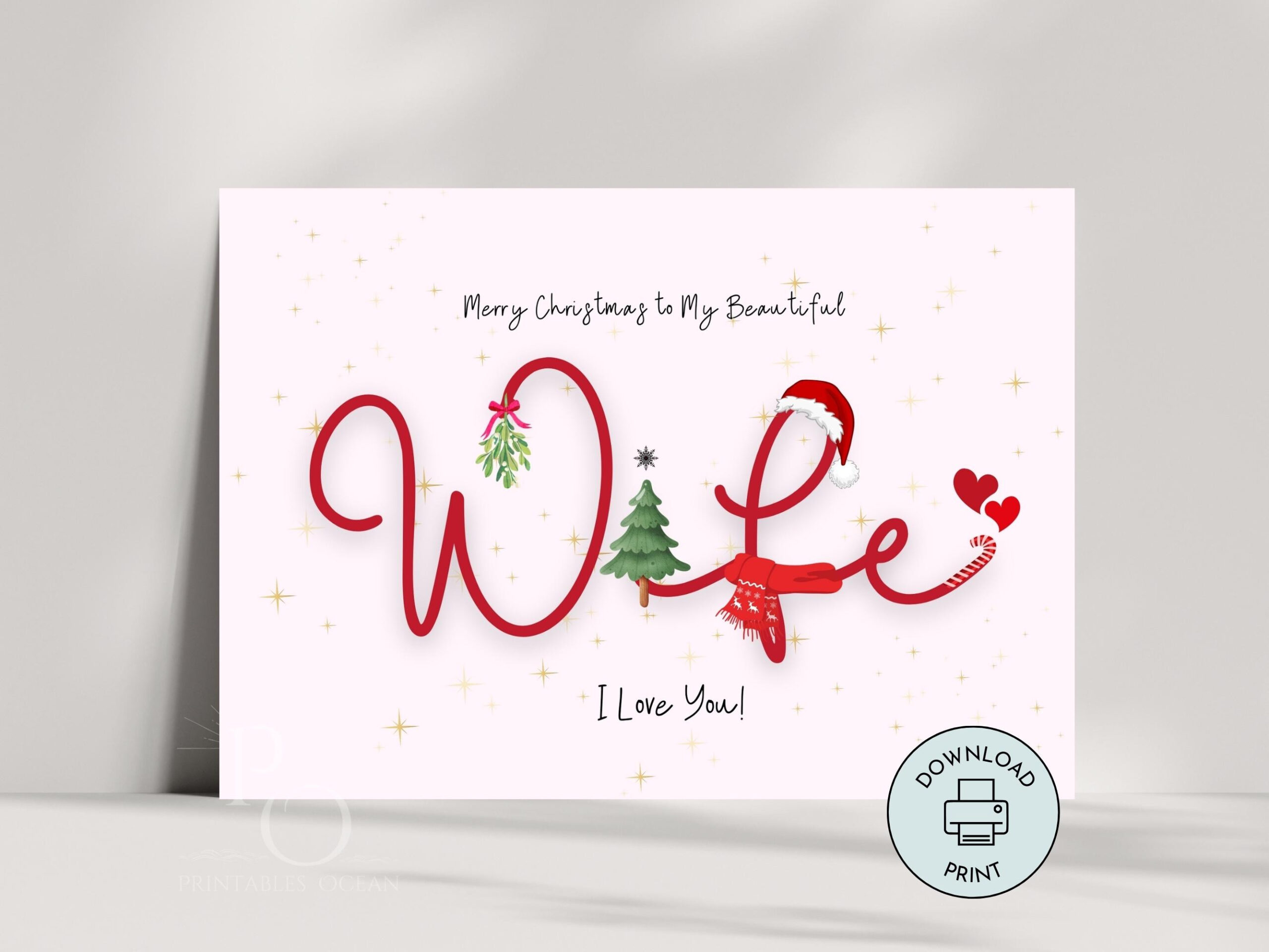 Printable Christmas Card For Wife, Merry Christmas Wife Card, Xmas pertaining to Printable Christmas Card For Wife With Love