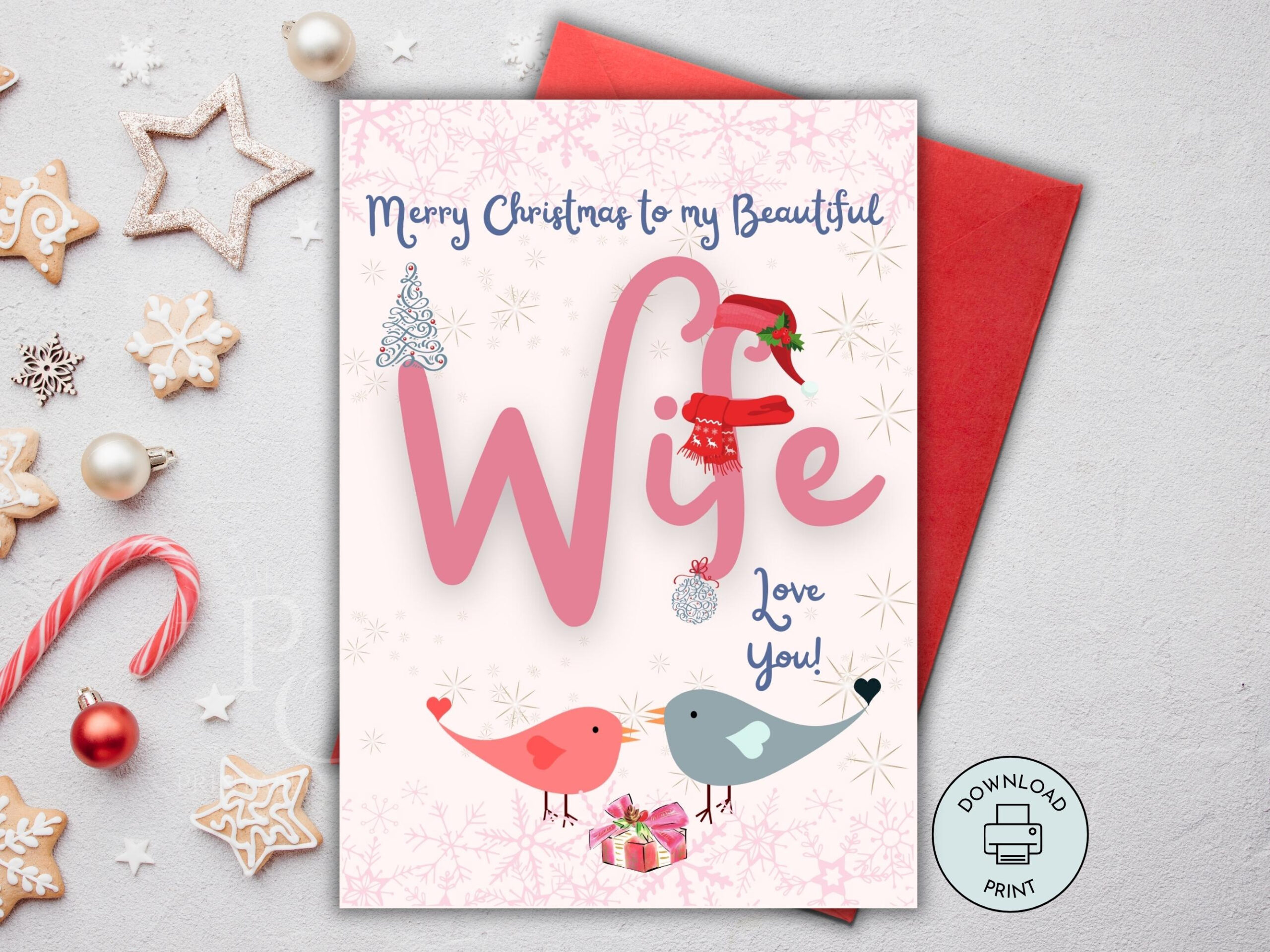 Printable Christmas Card For Wife, Merry Christmas Wife Card, Xmas pertaining to Printable Christmas Card For Wife with Love