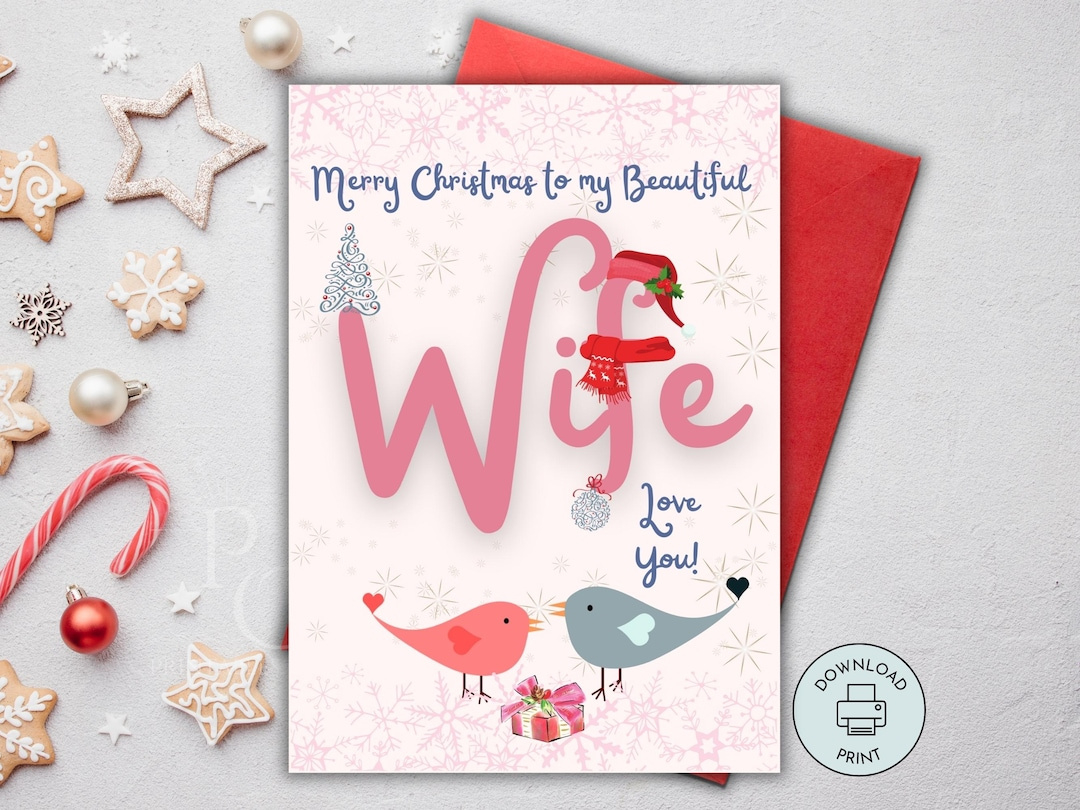 Printable Christmas Card For Wife, Merry Christmas Wife Card, Xmas within Free Christmas Card For Wife Printable