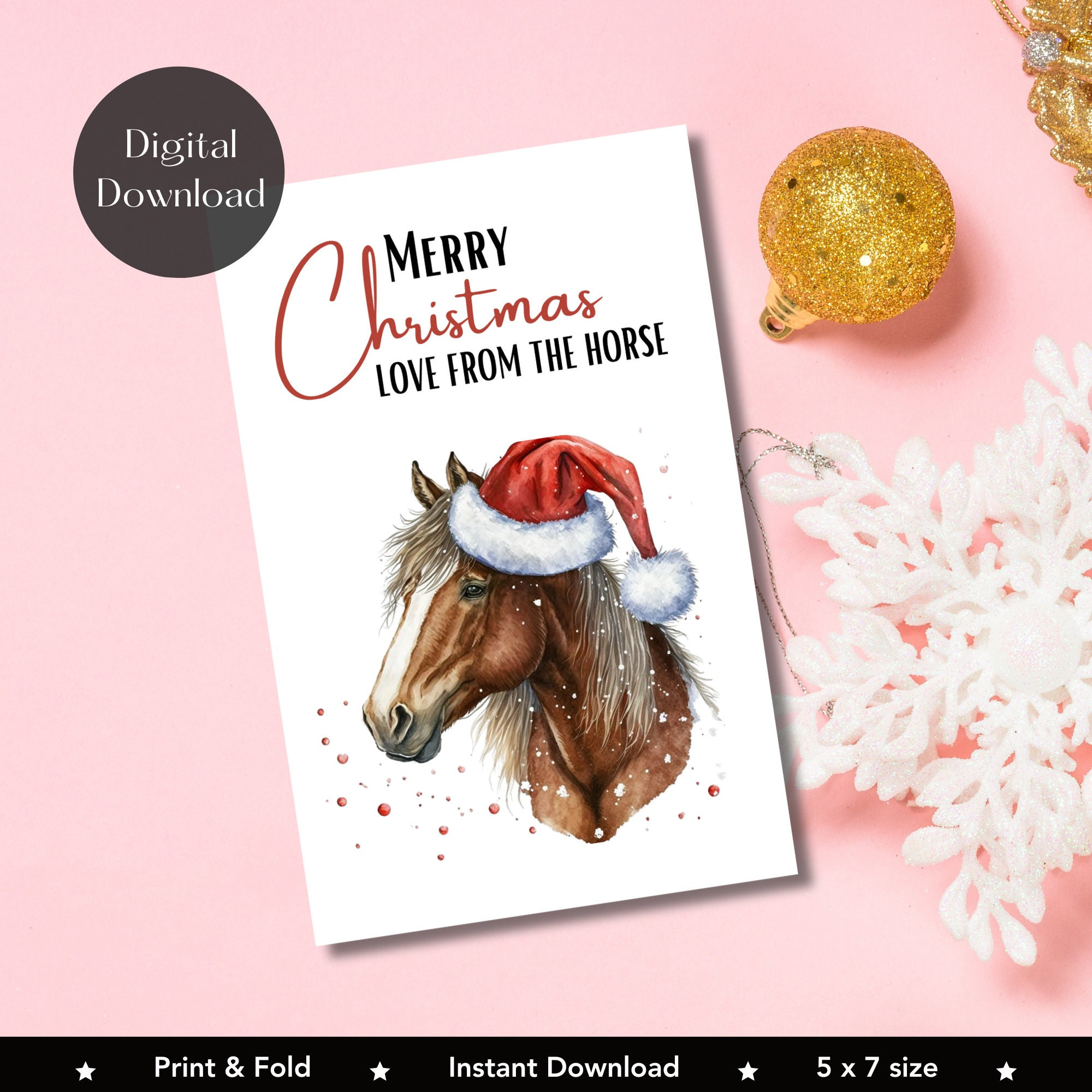 Printable Christmas Card From The Horse, Pony Greetings Card with regard to Printable Horse Christmas Card