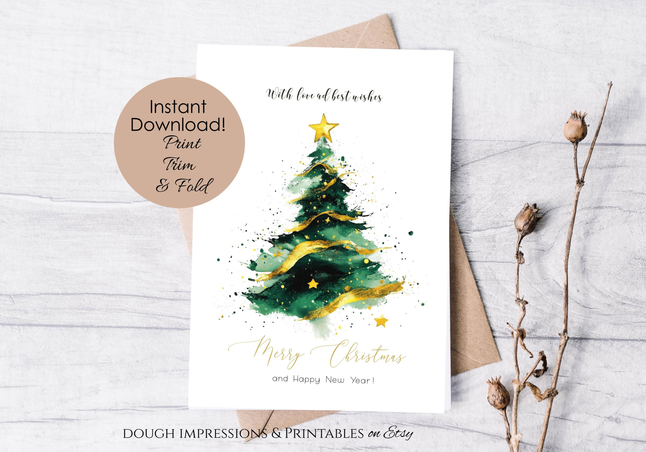 Printable Christmas Card Modern Abstract Instant Download 5X7 with 5X7 Printable Christmas Card