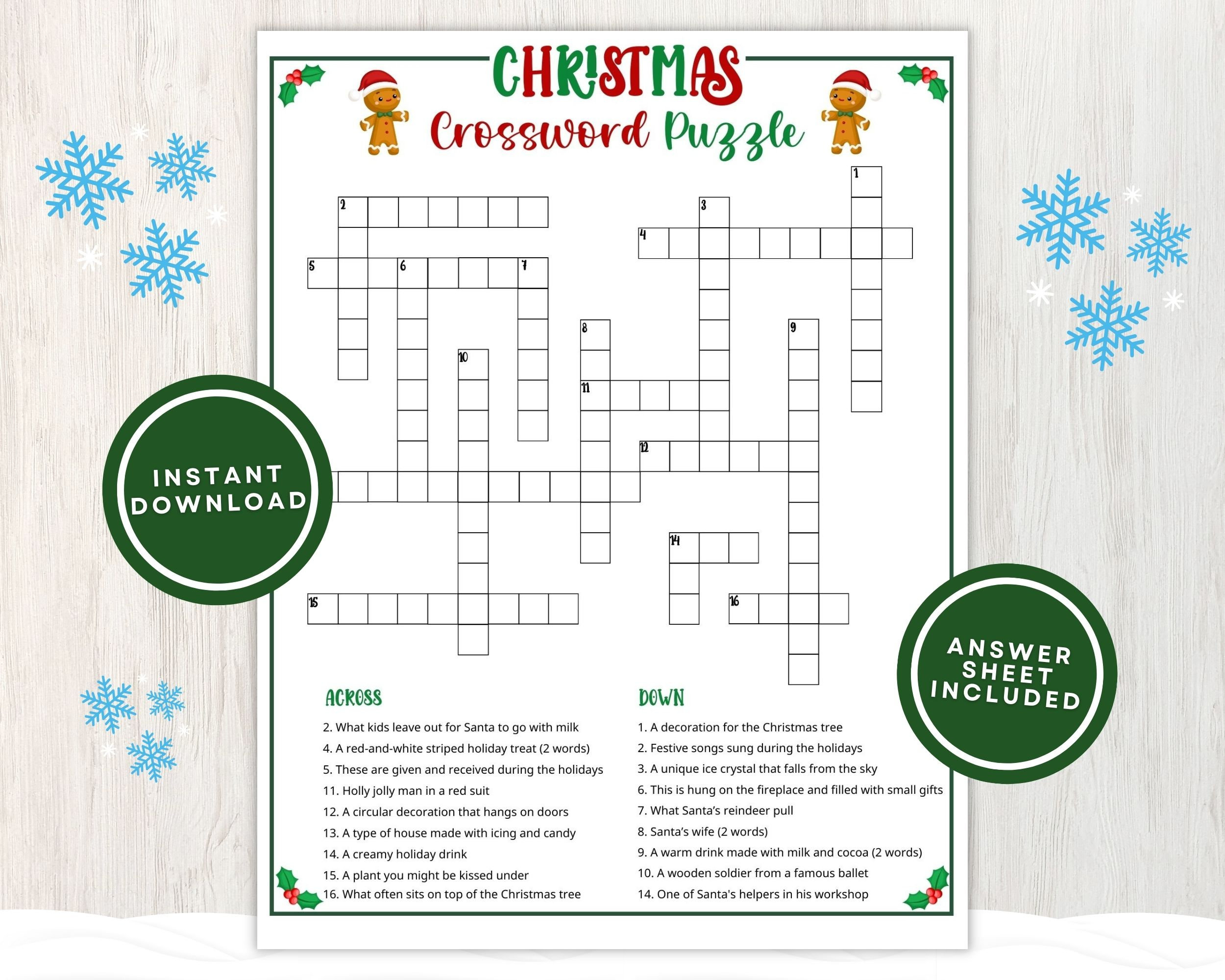 Printable Christmas Crossword Puzzle For Kids And Adults, Fun in Christmas Crossword Puzzle Worksheets