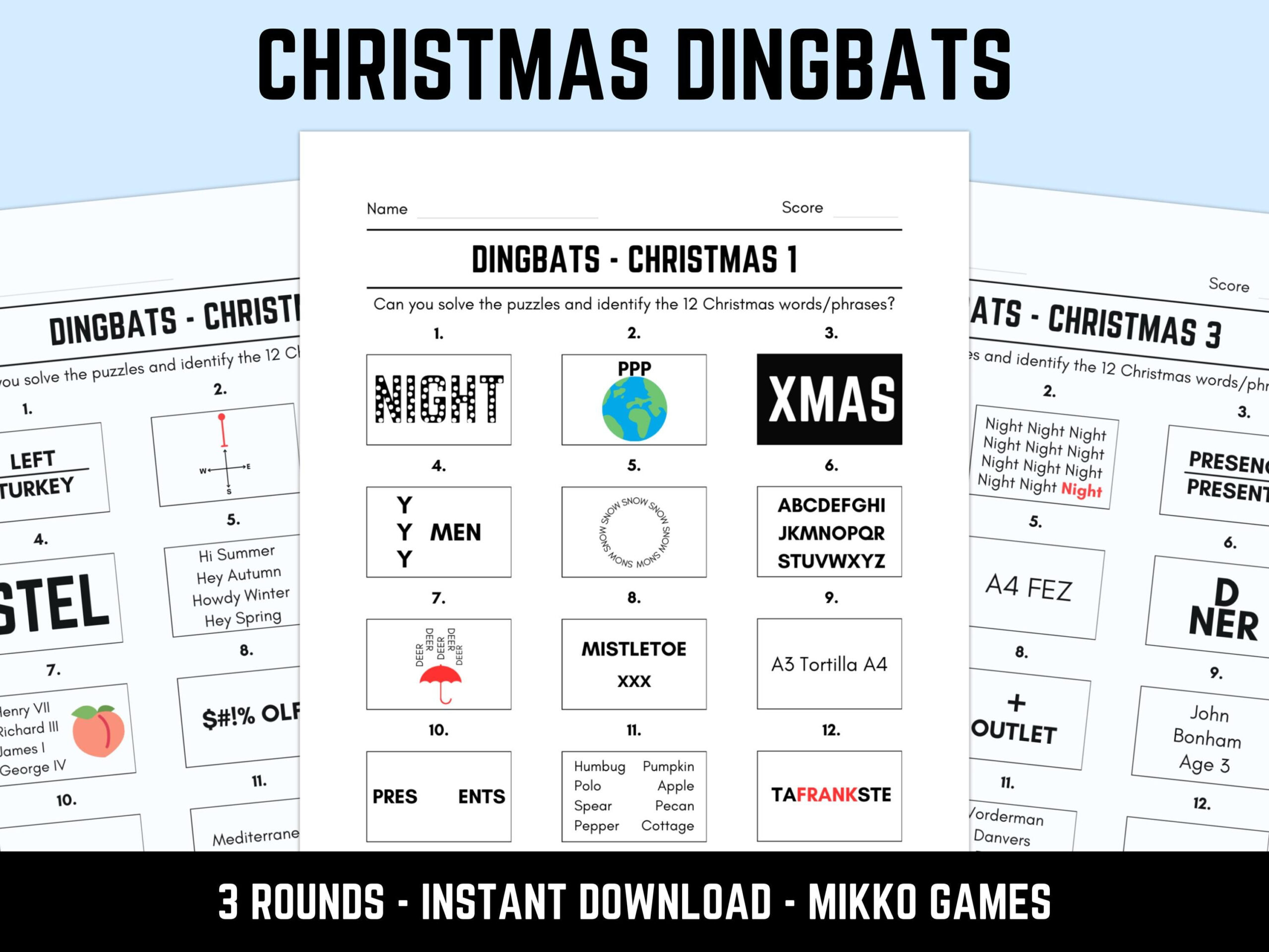 Printable Christmas Dingbats Picture Quiz With Answers: Downloadable Xmas  Rebus Puzzles, Pub Quiz Sheets, Family Game Night intended for Christmas Dingbats Free Printable