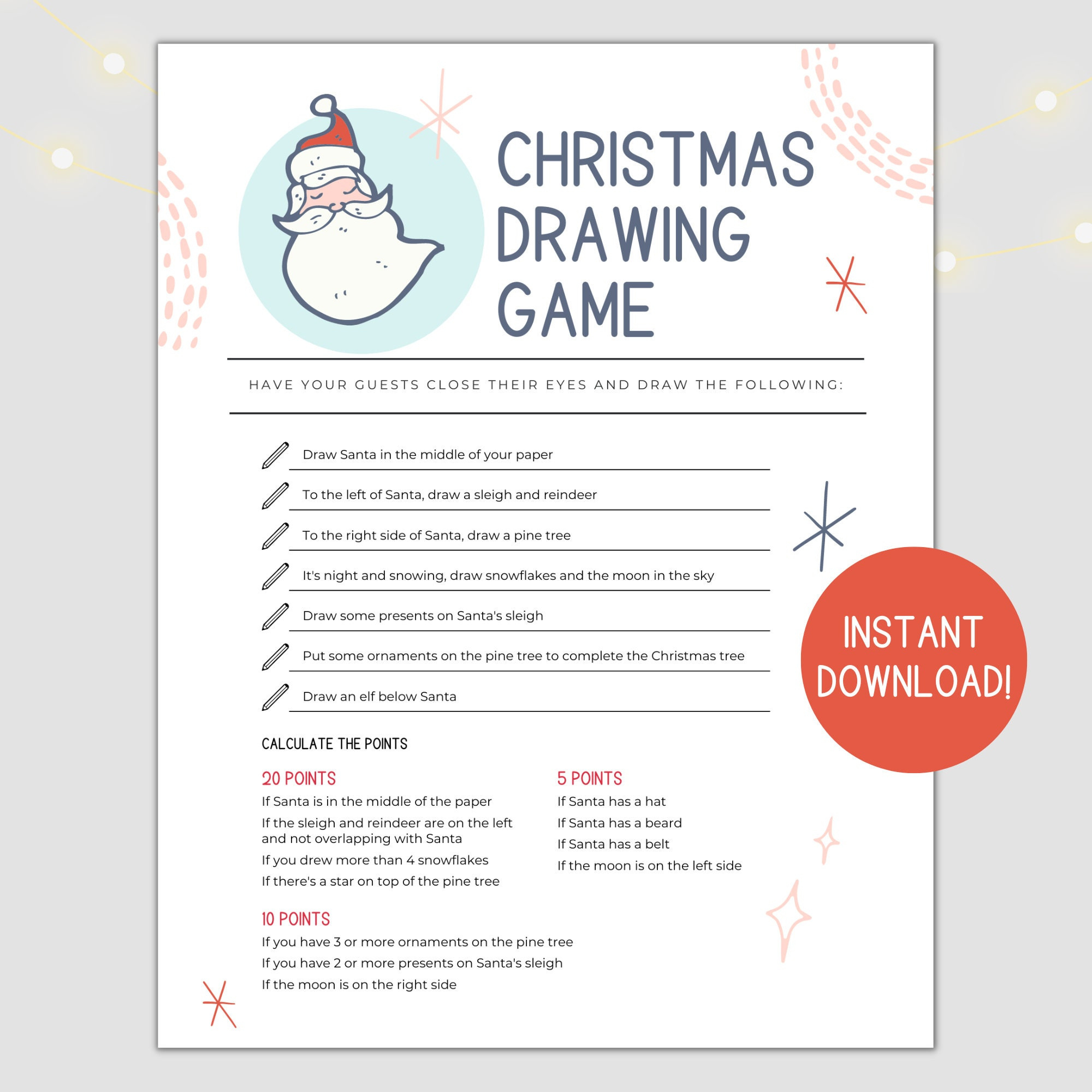 Printable Christmas Drawing Game For Office Holiday Parties Or within Christmas Drawing Game Printable