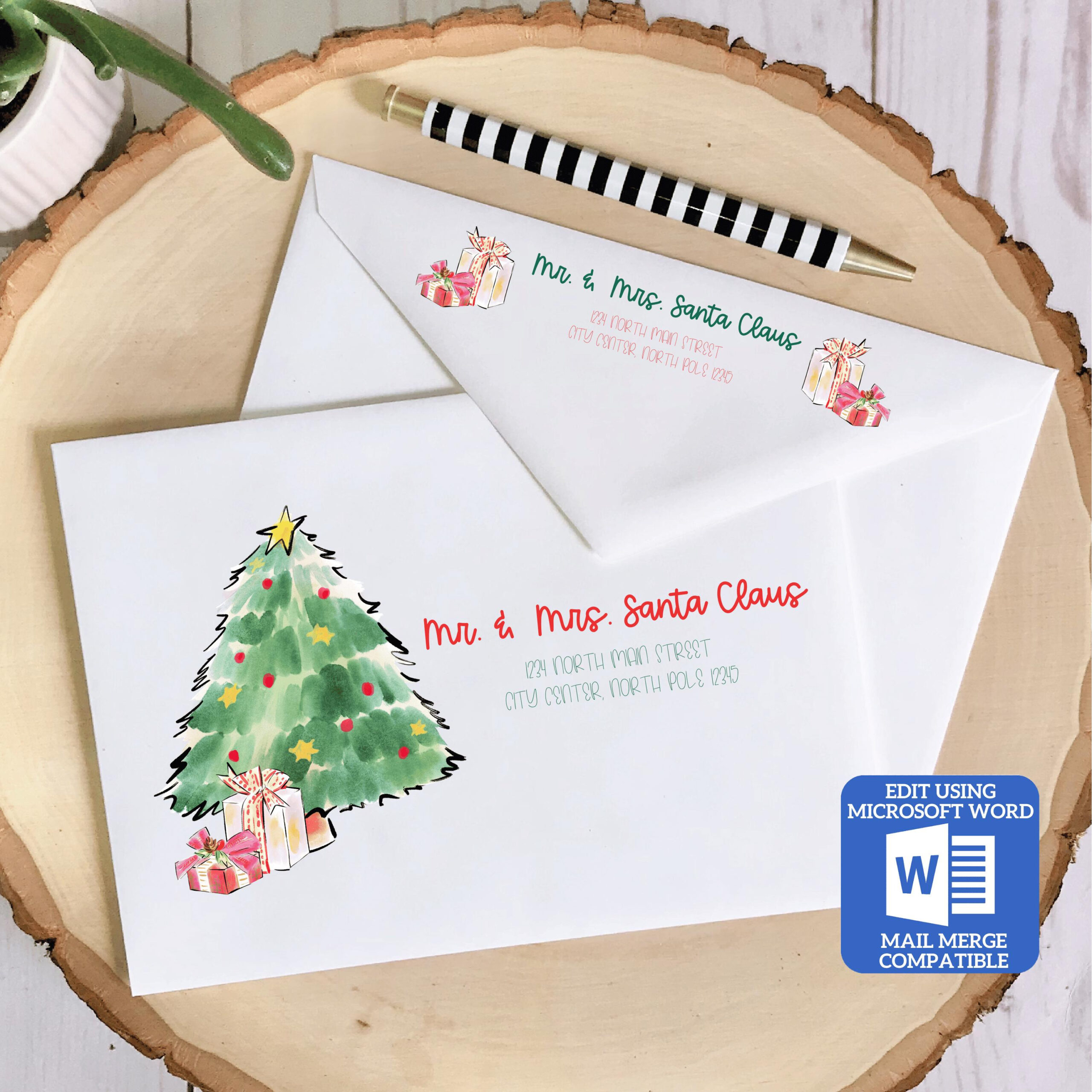 Printable Christmas Envelope Template | Christmas Tree Design in Printable Christmas Envelope Designs