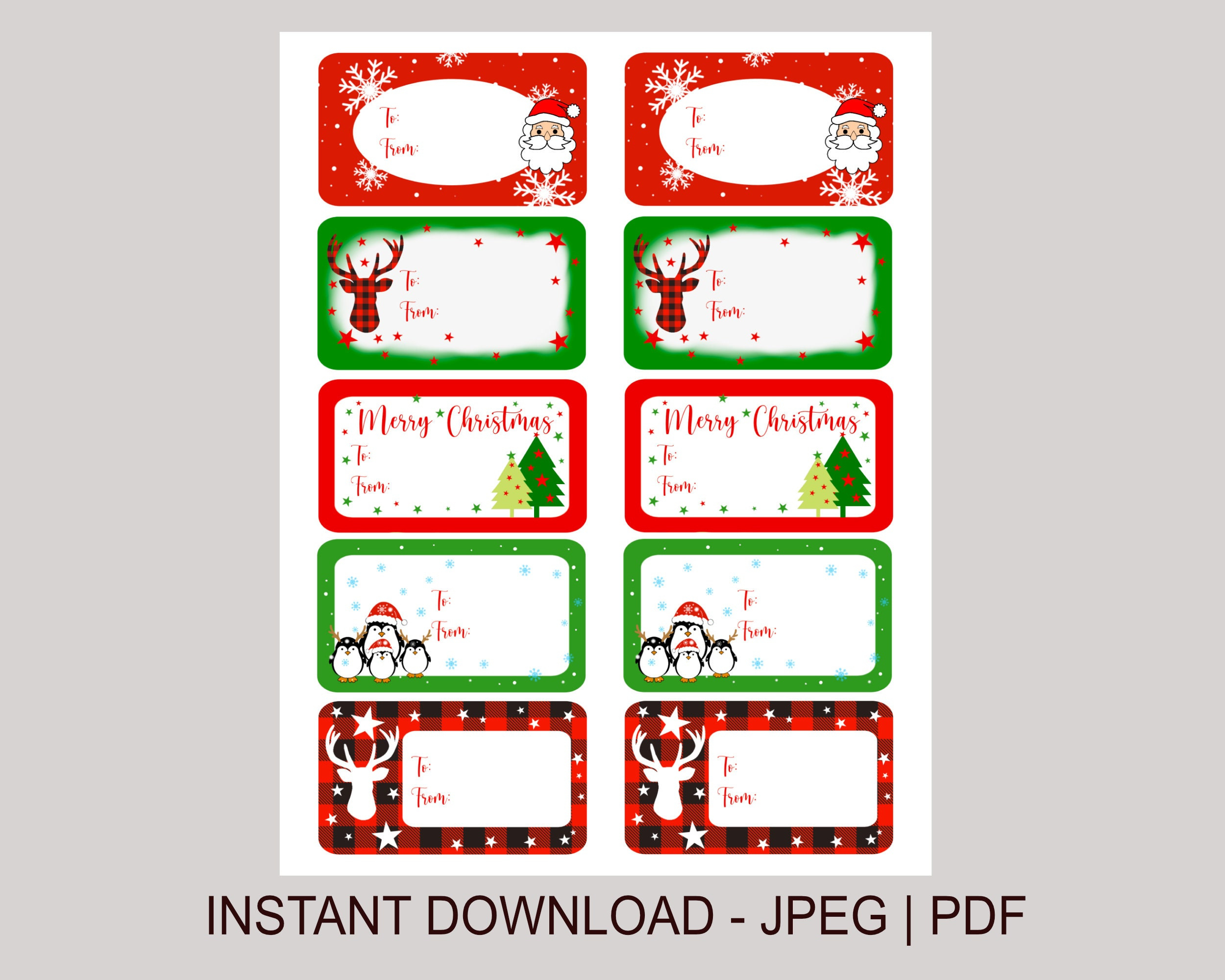 Printable Christmas Labels, Instant Download, Winter Holiday with Printable Christmas Tags Stickers