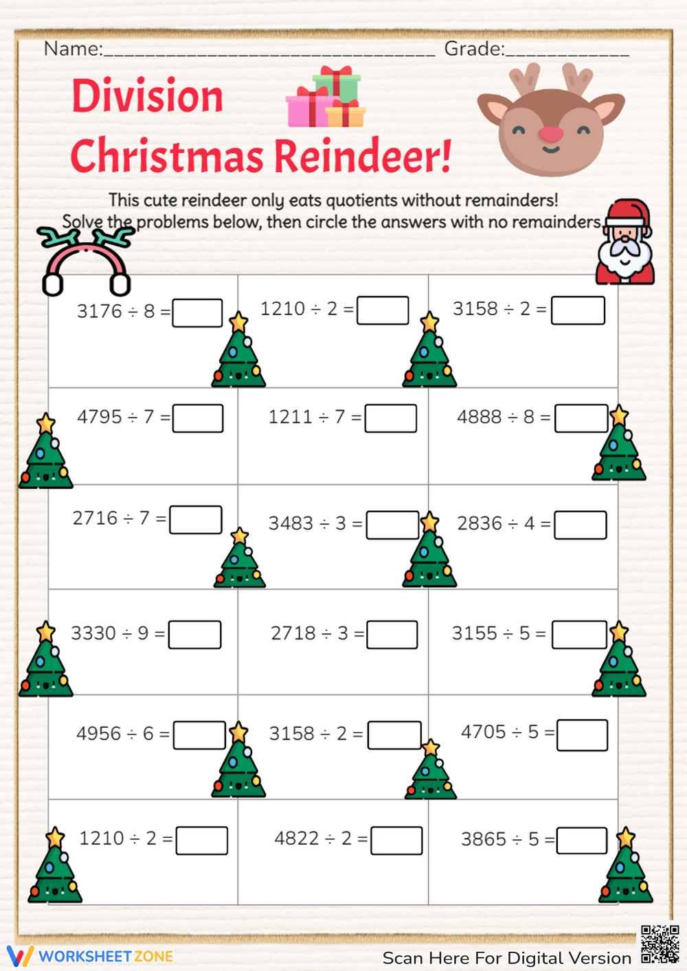 Printable Christmas Long Division Worksheets inside Christmas Division Worksheets 4th Grade