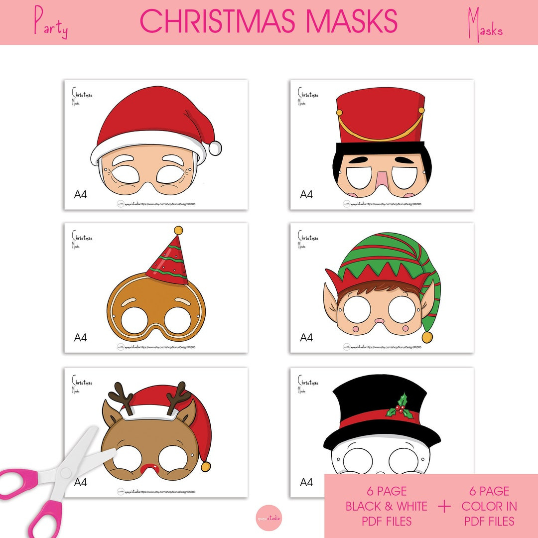 Printable Christmas Masks: Santa, Snowman, Elf (Pdf Download within Elf Mask Printable