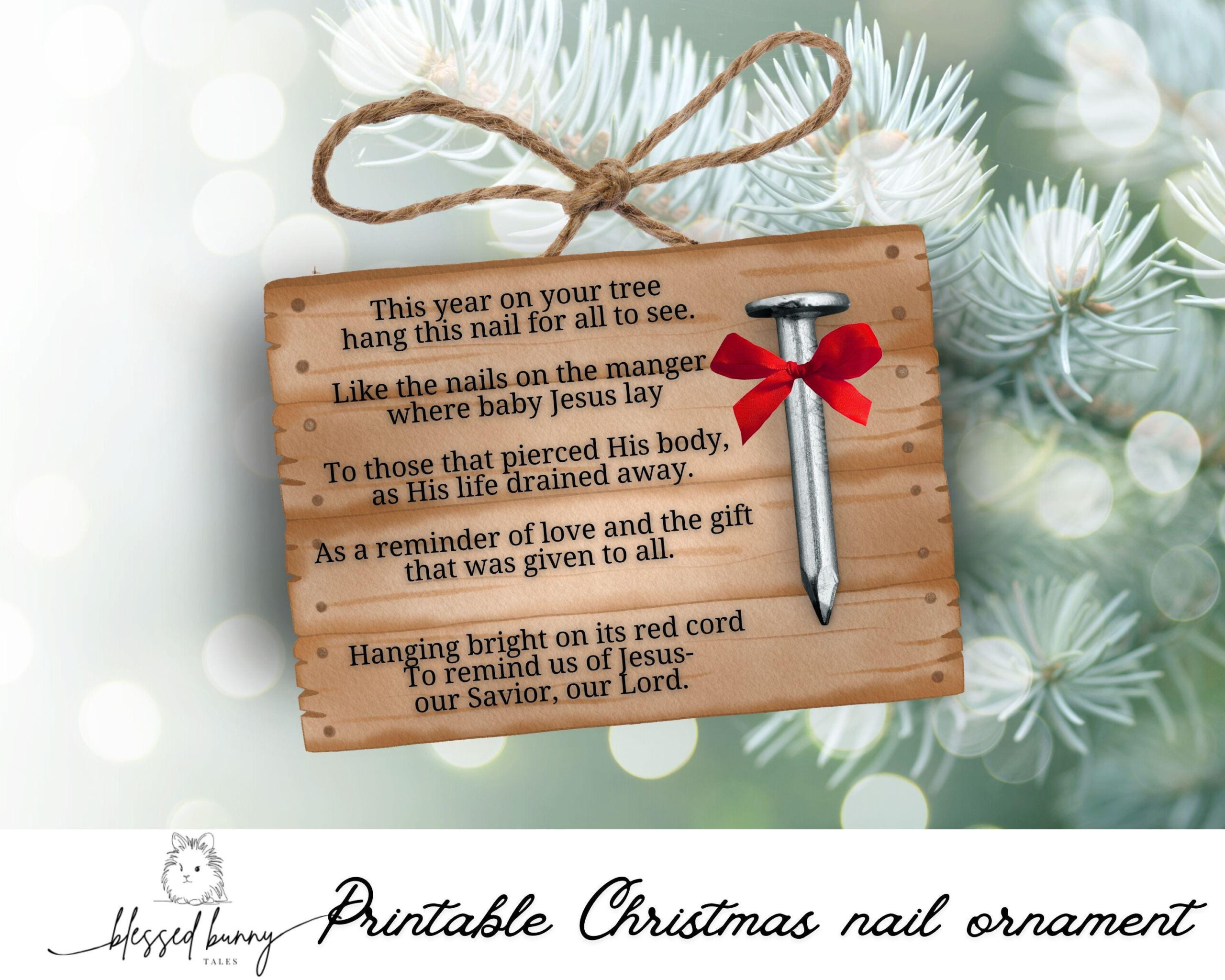 Printable Christmas Nail Ornament: Religious Gift Tag (Pdf) - Etsy with regard to Christmas Nail Ornament Poem Printable